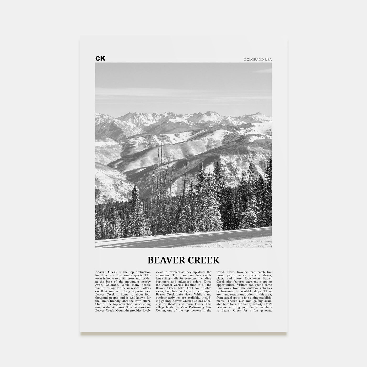 Beaver Creek Travel B&W Poster