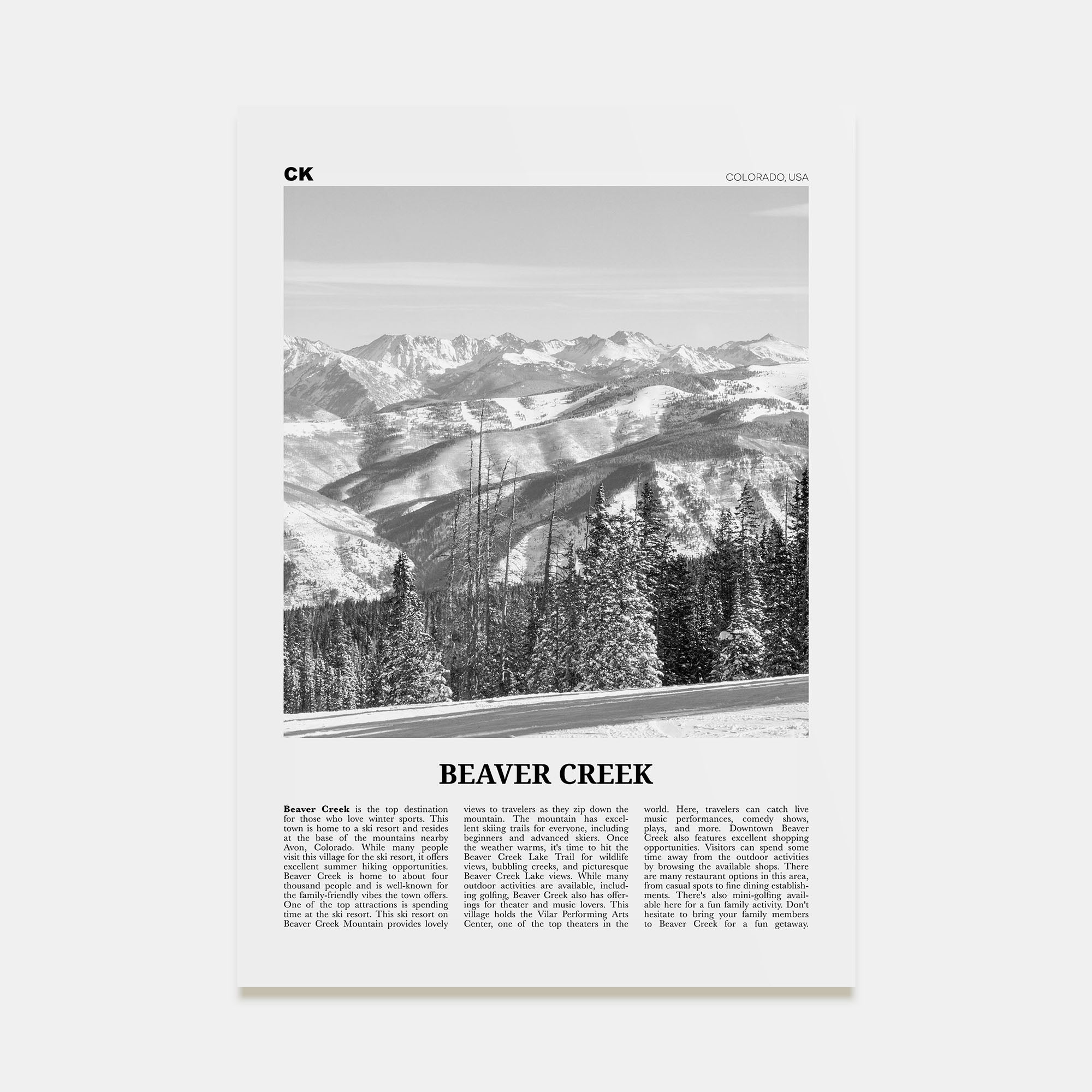 Beaver Creek Travel B&W Poster