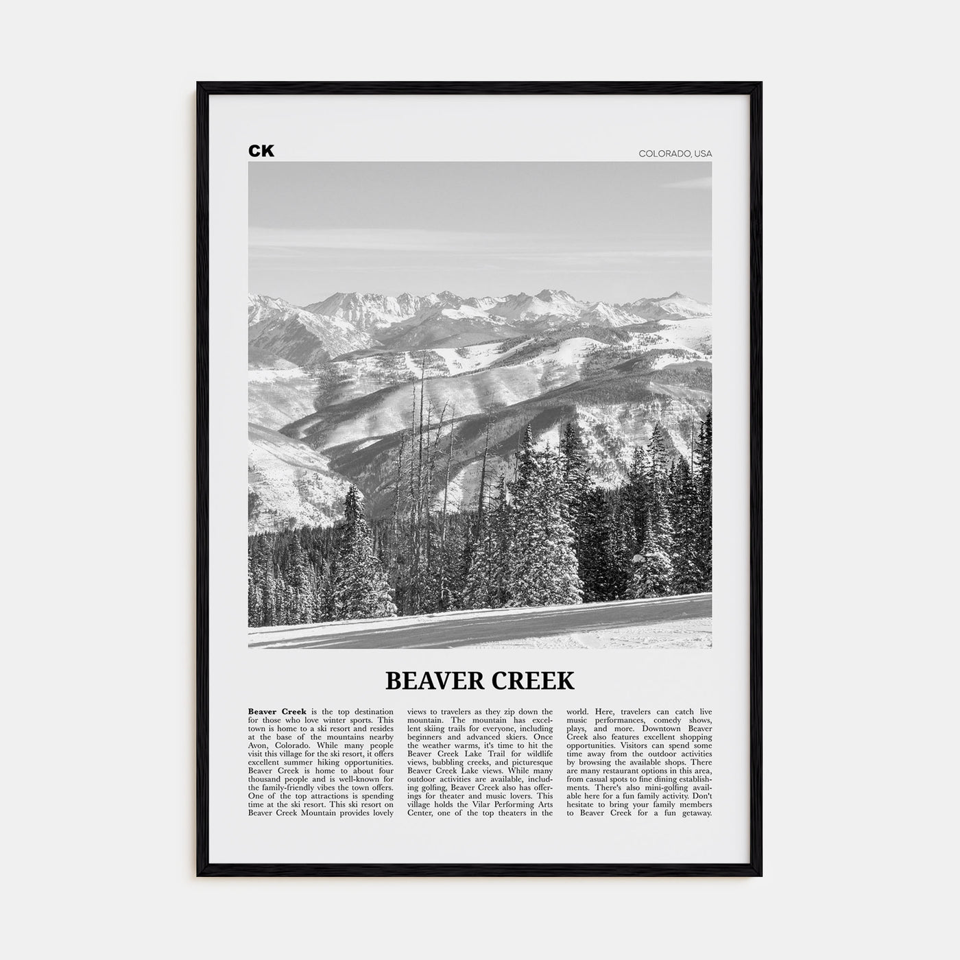 Beaver Creek Travel B&W Poster