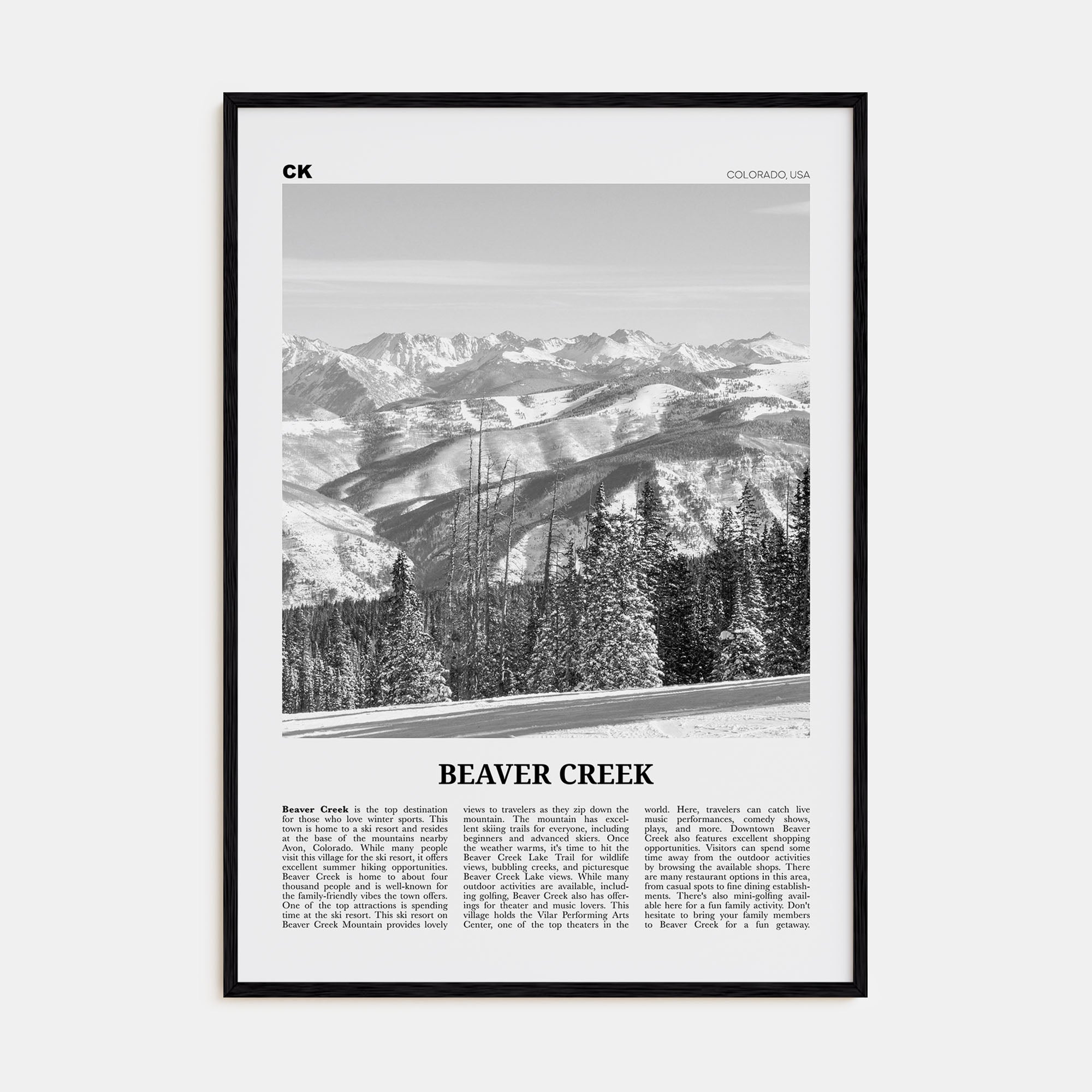 Beaver Creek Travel B&W Poster