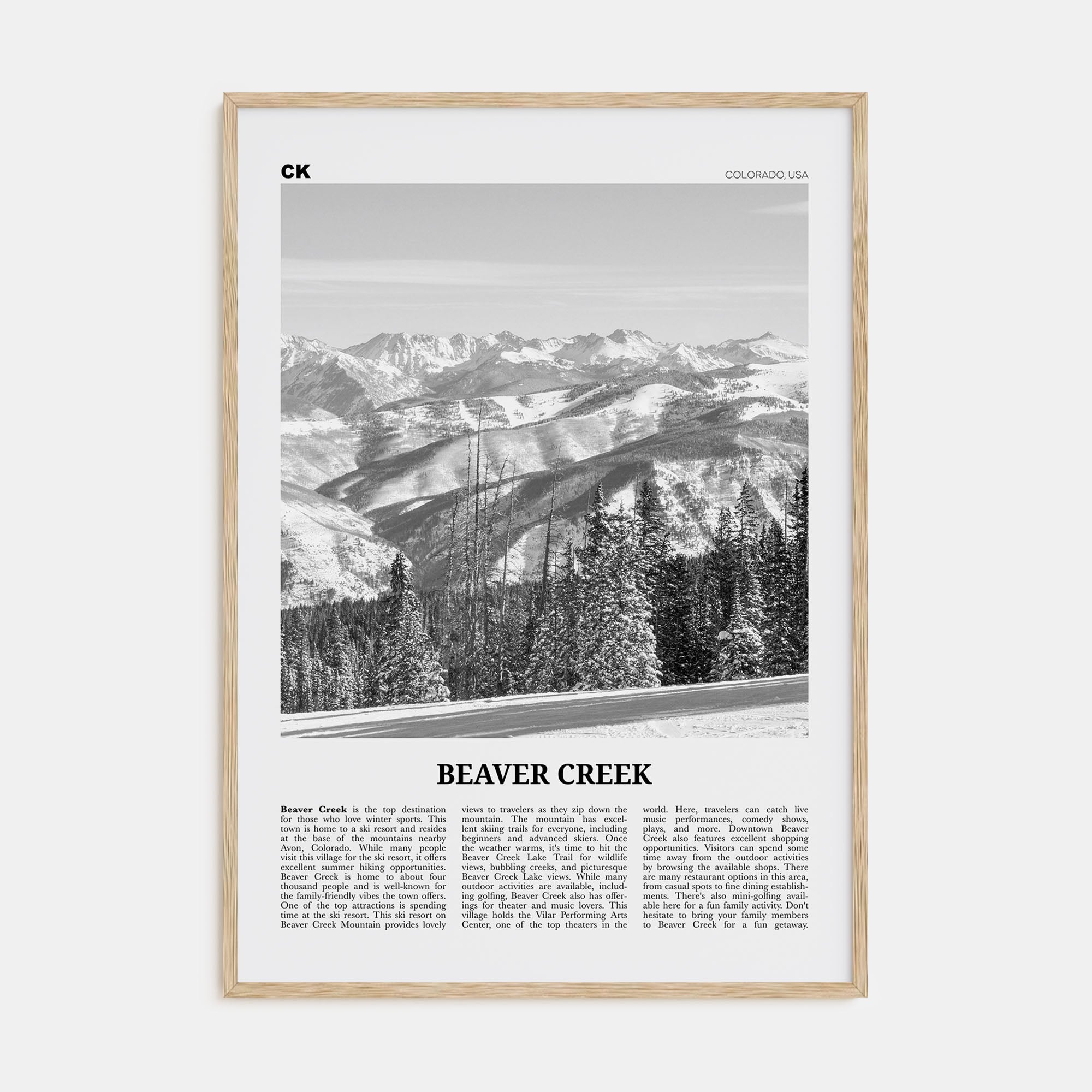 Beaver Creek Travel B&W Poster