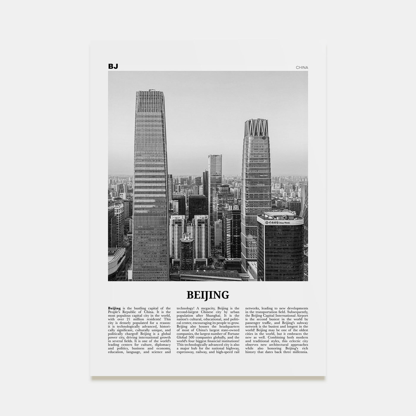 Beijing Travel B&W No 2 Poster