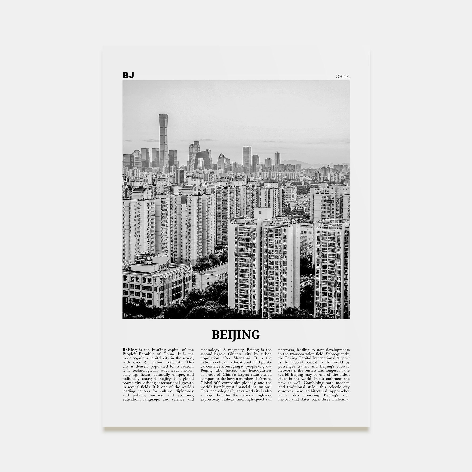 Beijing Travel B&W No 3 Poster