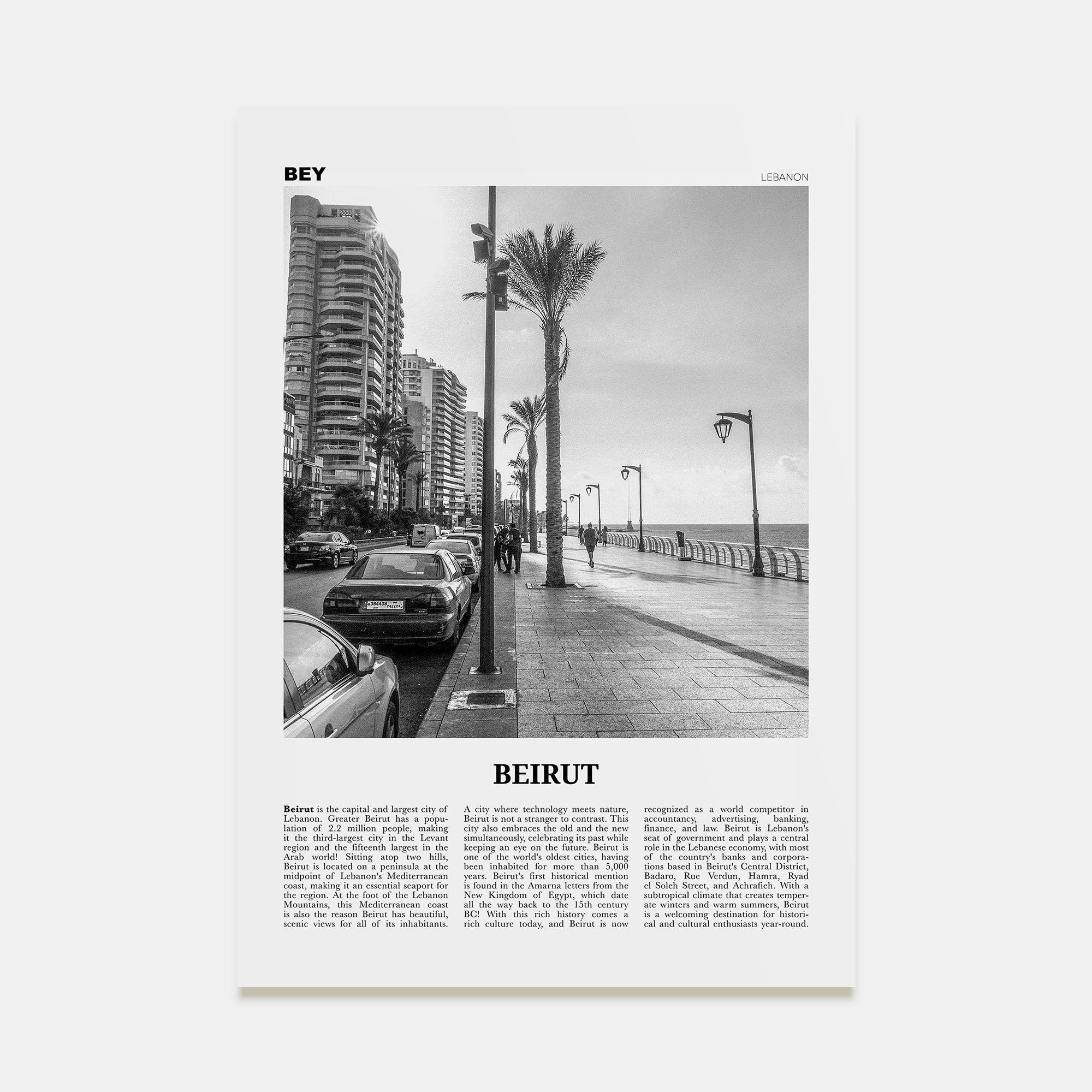 Beirut Travel B&W No 2 Poster