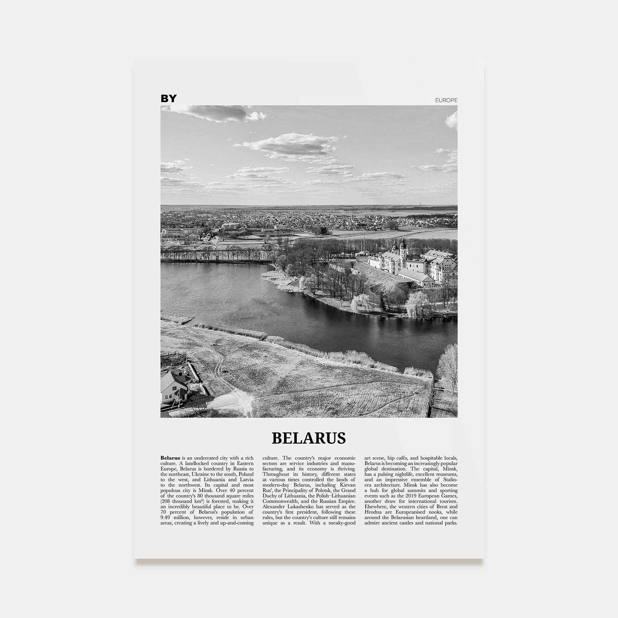 Belarus Travel B&W Poster