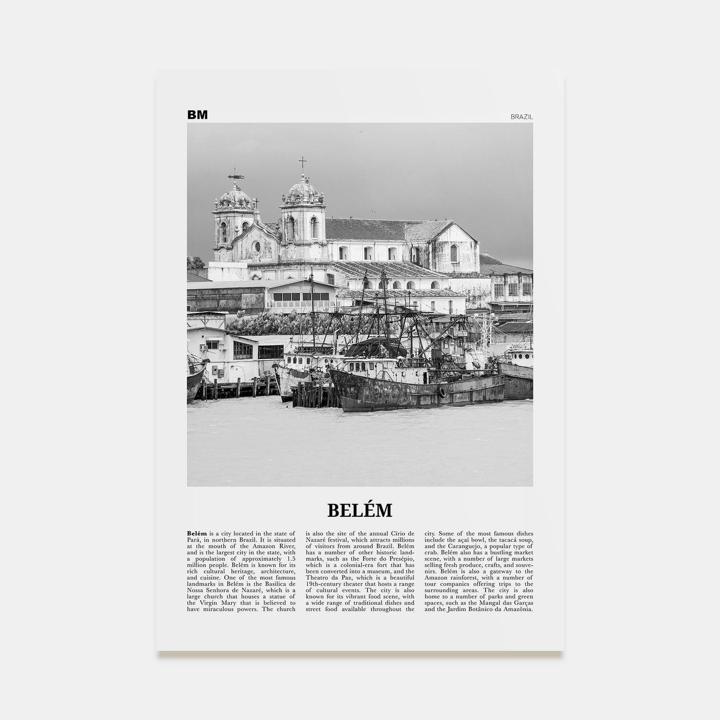 Belém Travel B&W No 2 Poster