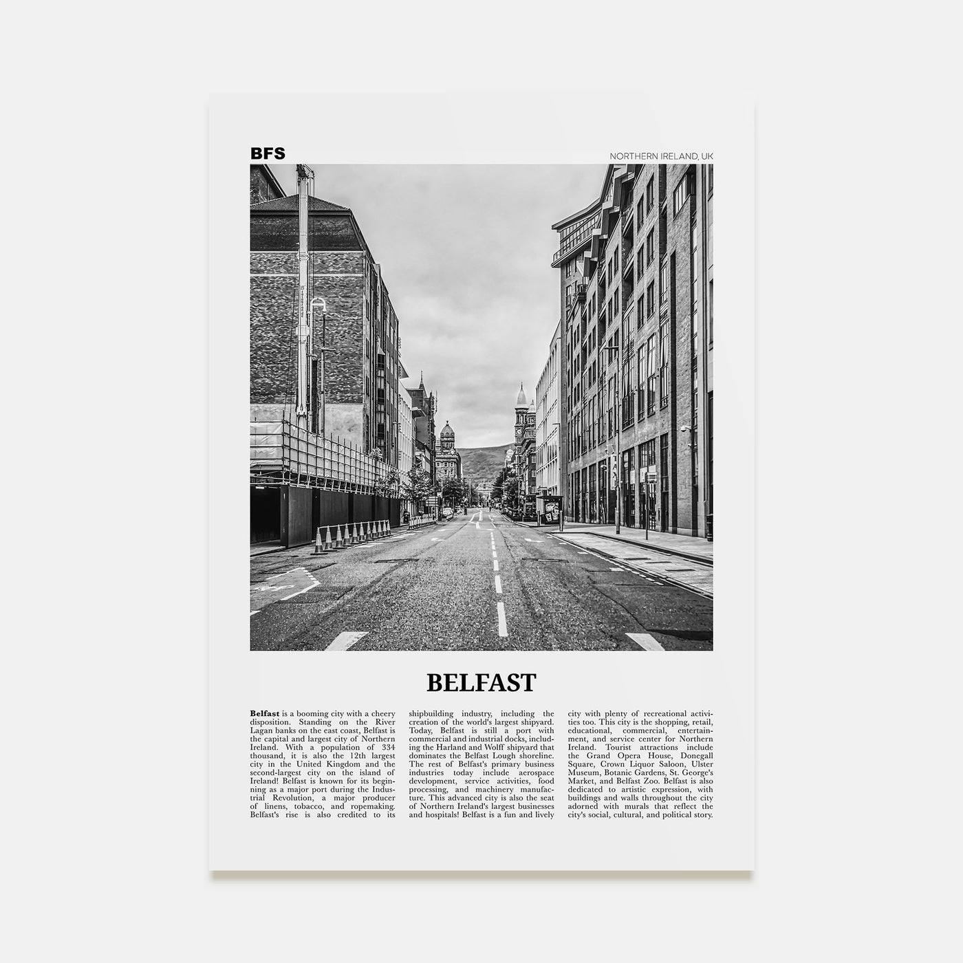 Belfast Travel B&W Poster