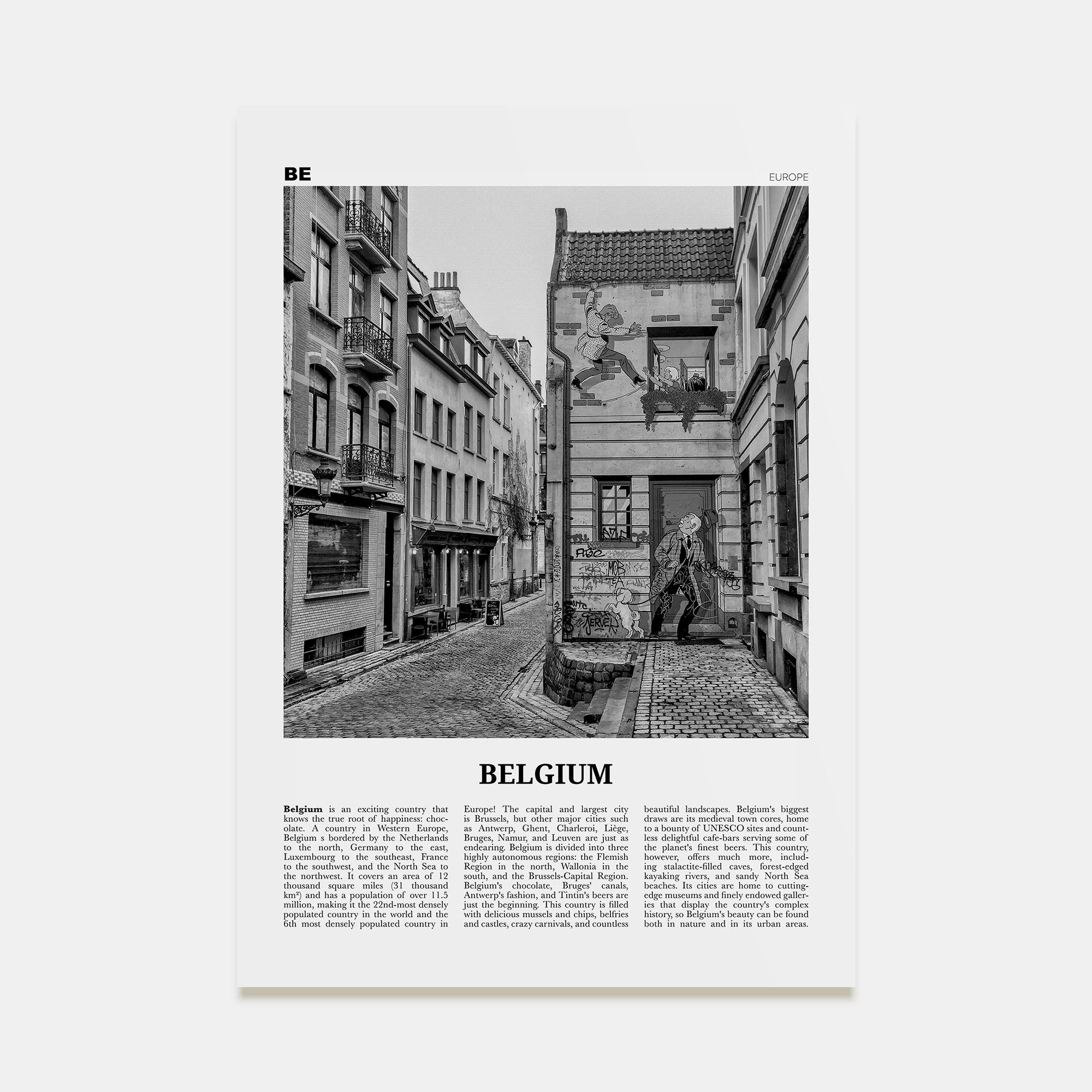 Belgium Travel B&W No 2 Poster