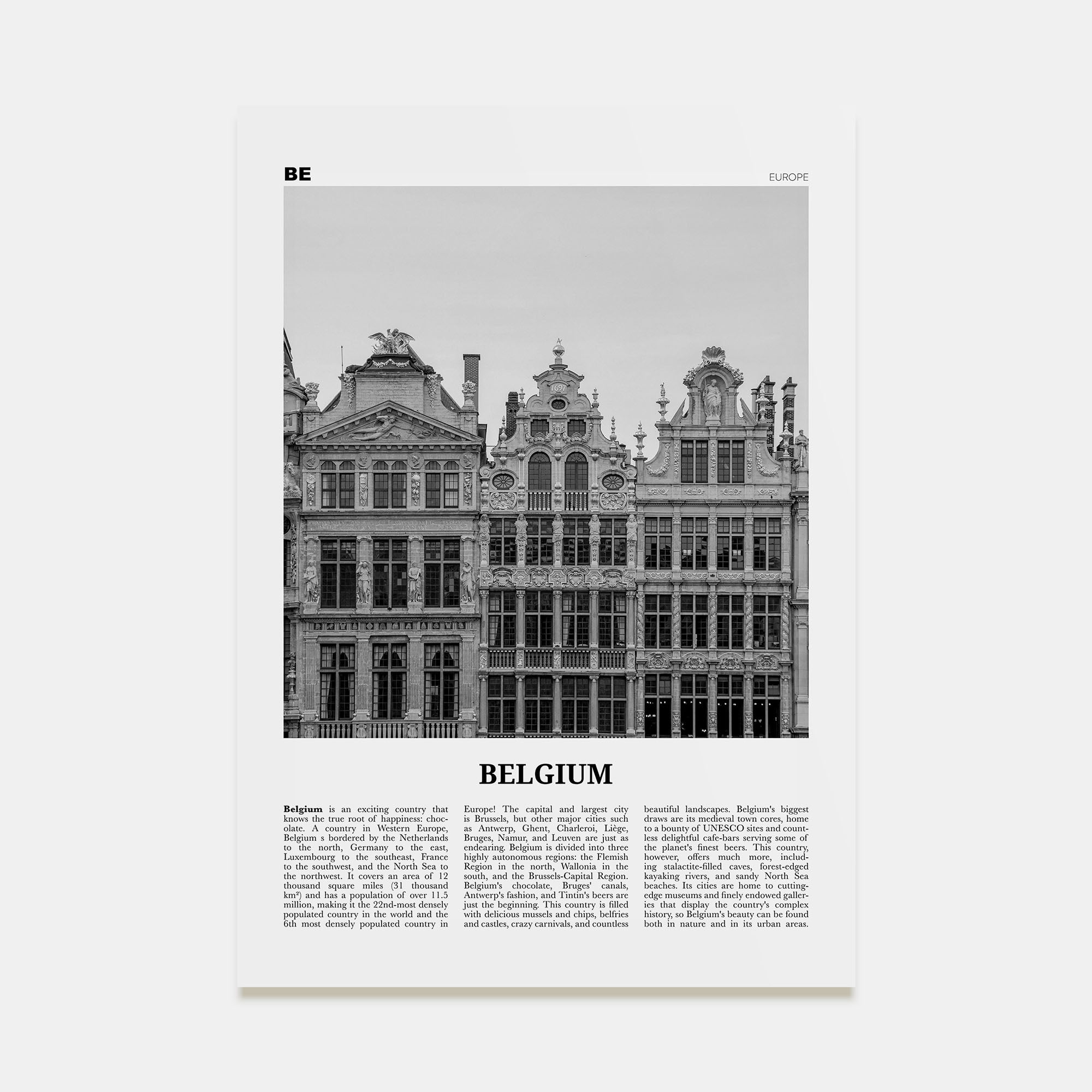 Belgium Travel B&W No 3 Poster