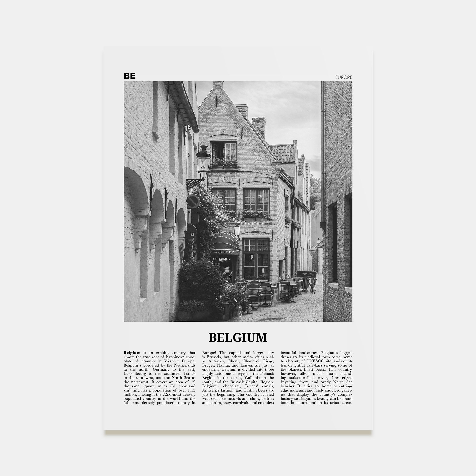 Belgium Travel B&W No 4 Poster