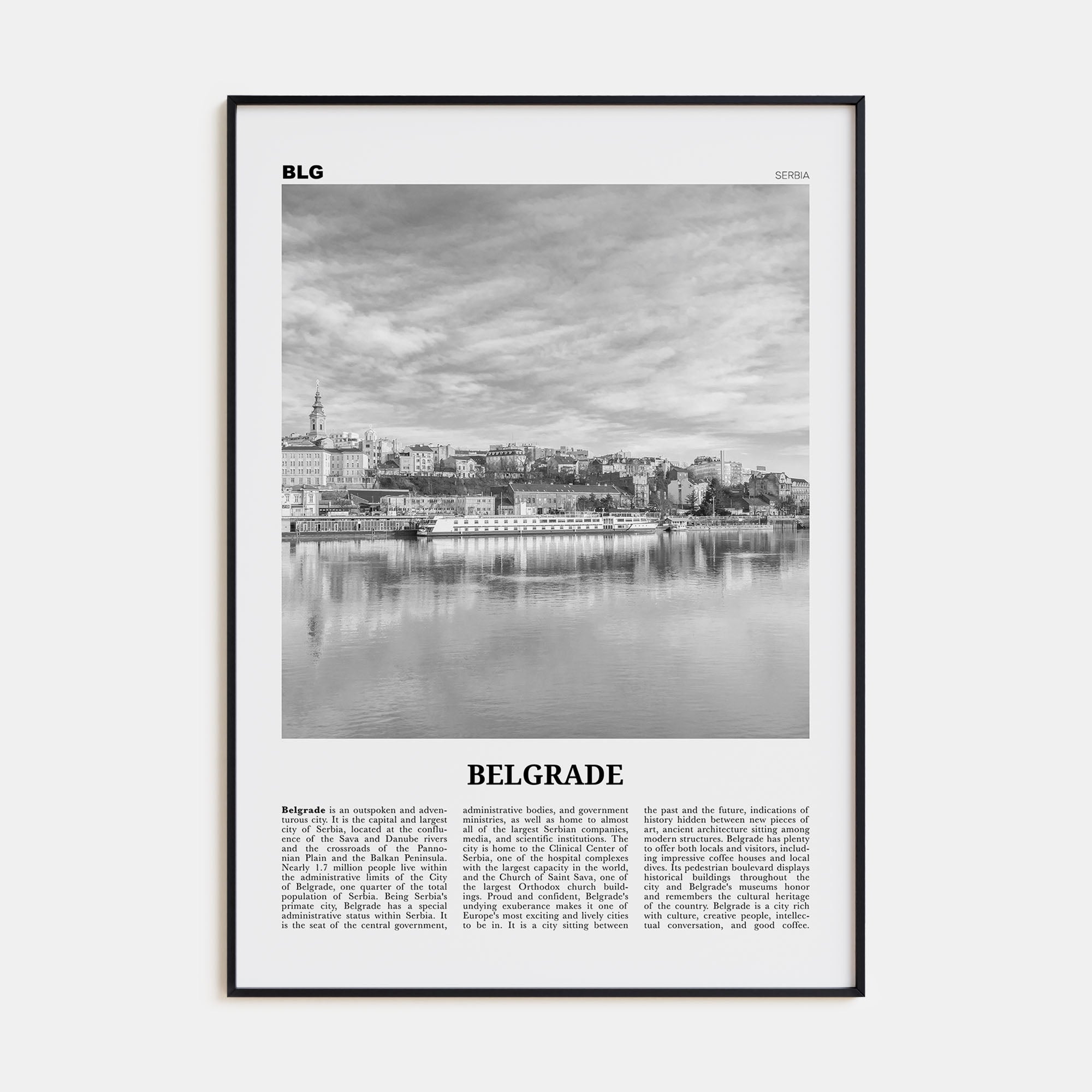 Belgrade Travel B&W Poster