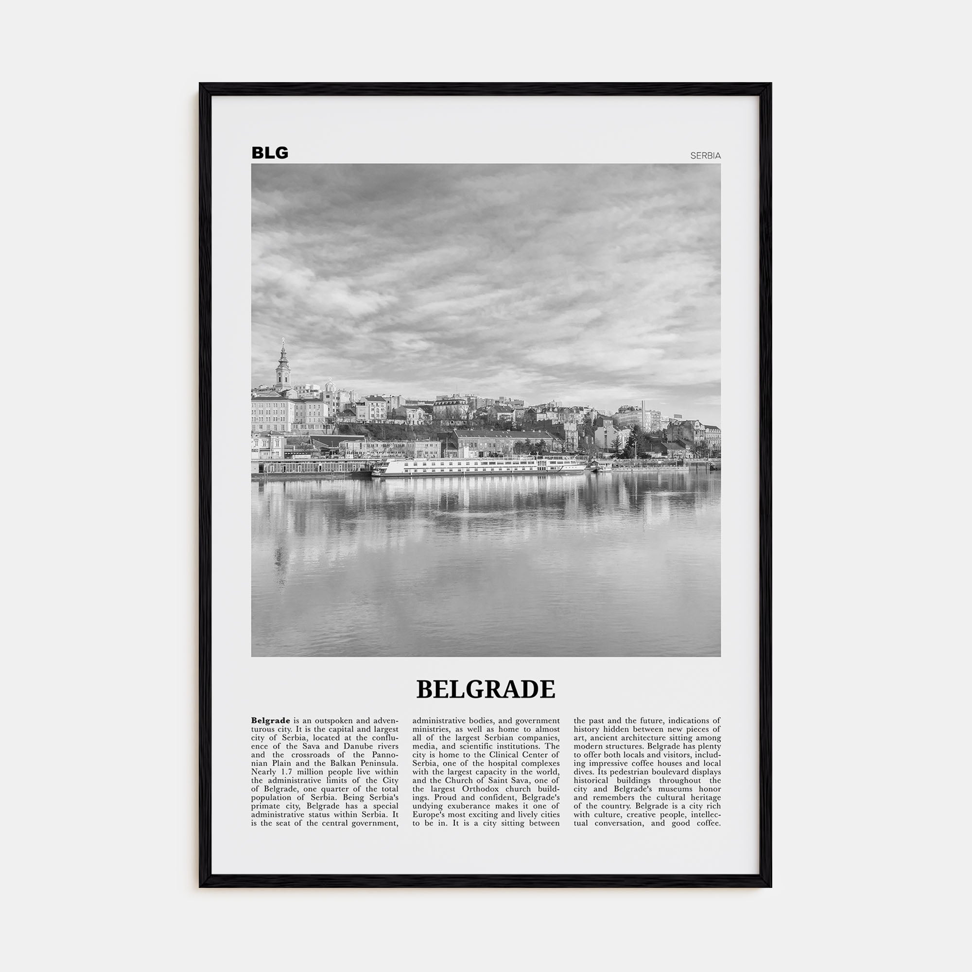 Belgrade Travel B&W Poster