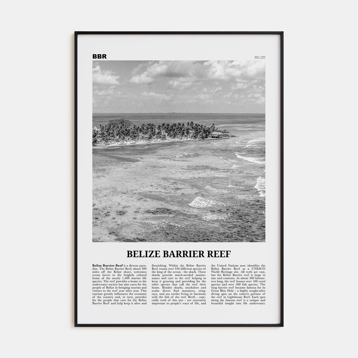 Belize Barrier Reef Travel B&W Poster