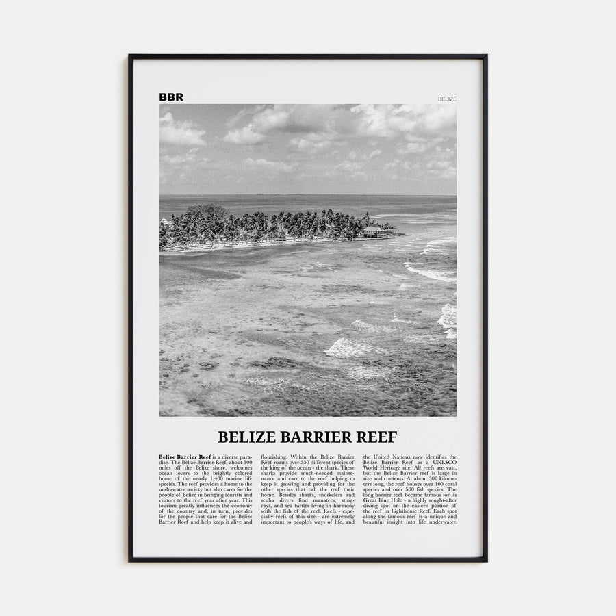 Belize Barrier Reef Travel B&W Poster