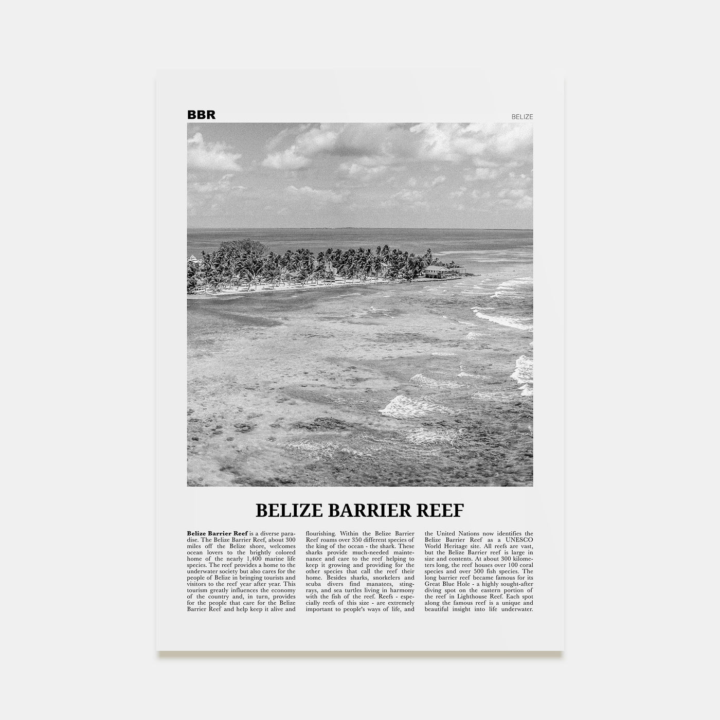 Belize Barrier Reef Travel B&W Poster