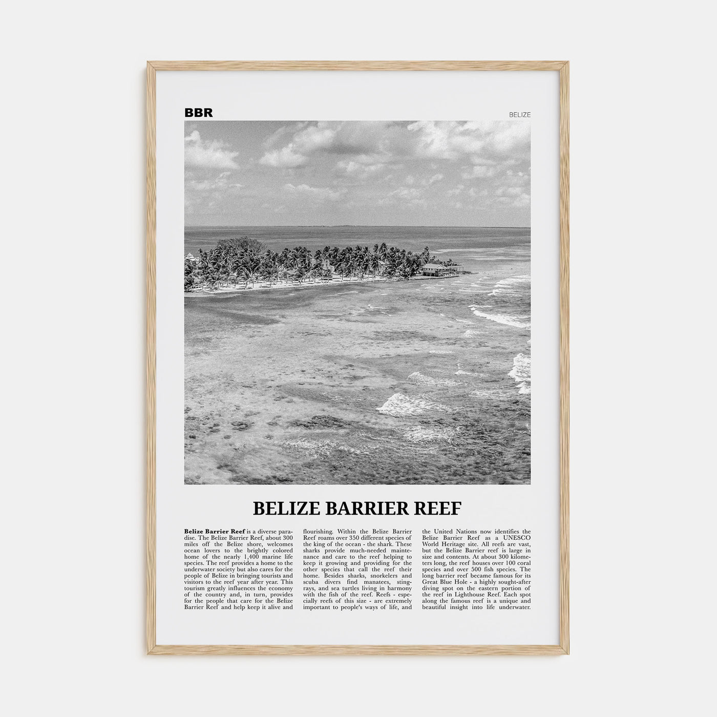 Belize Barrier Reef Travel B&W Poster