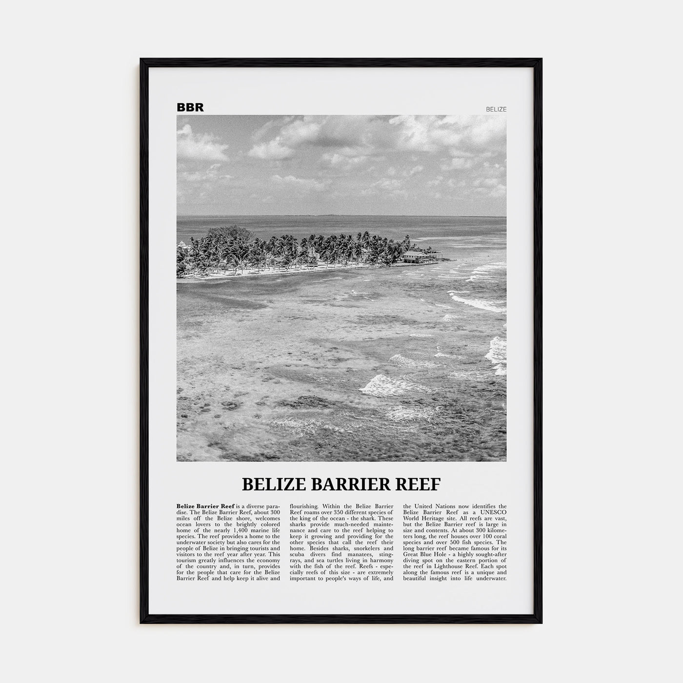 Belize Barrier Reef Travel B&W Poster