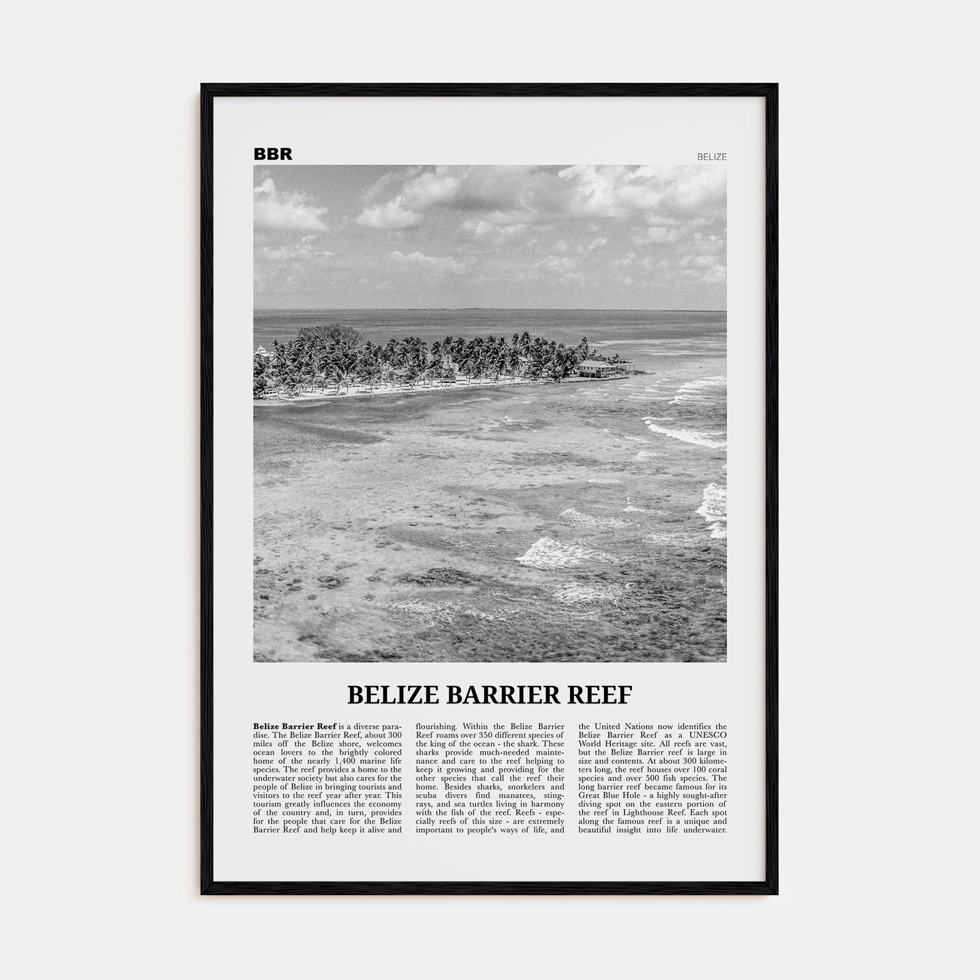 Belize Barrier Reef Travel B&W Poster