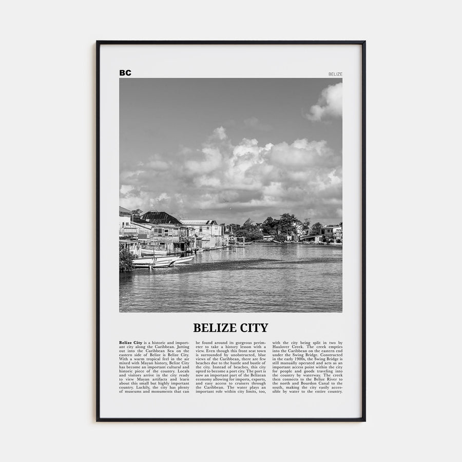 Belize City Travel B&W Poster