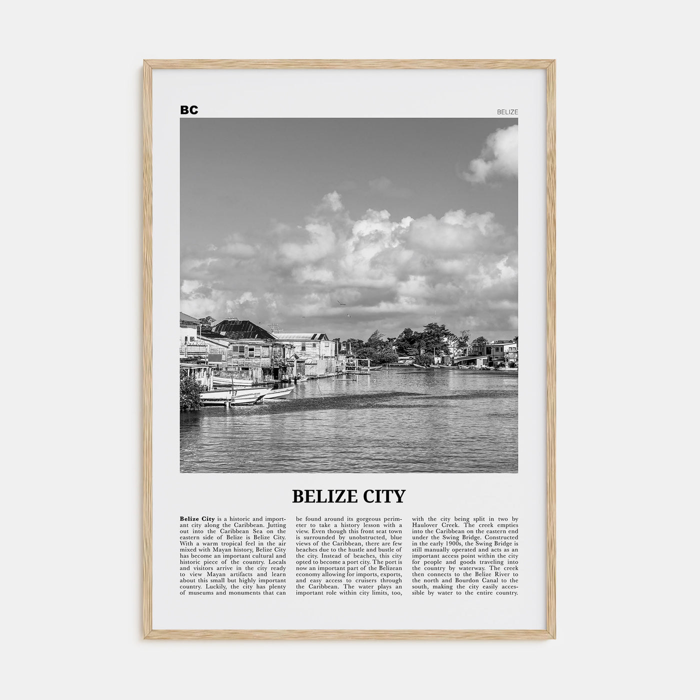 Belize City Travel B&W Poster