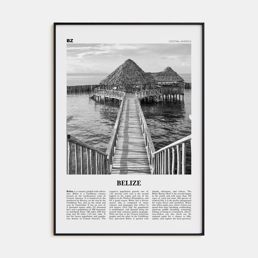 Belize Travel B&W Poster