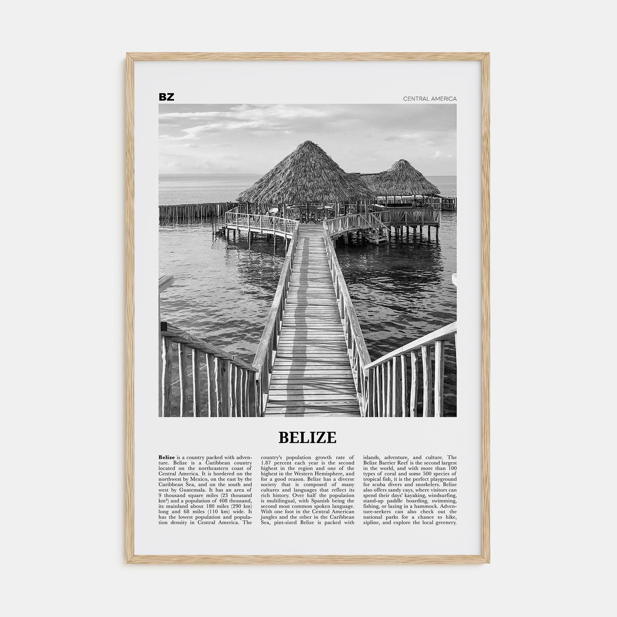 Belize Travel B&W Poster
