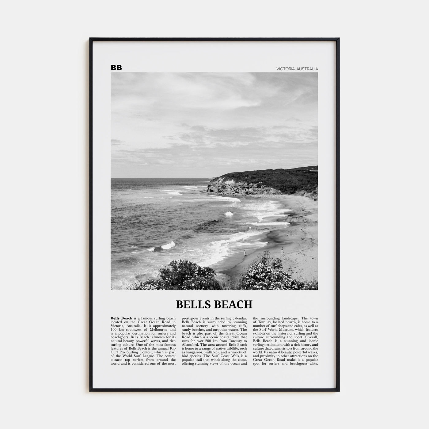 Bells Beach Travel B&W Poster