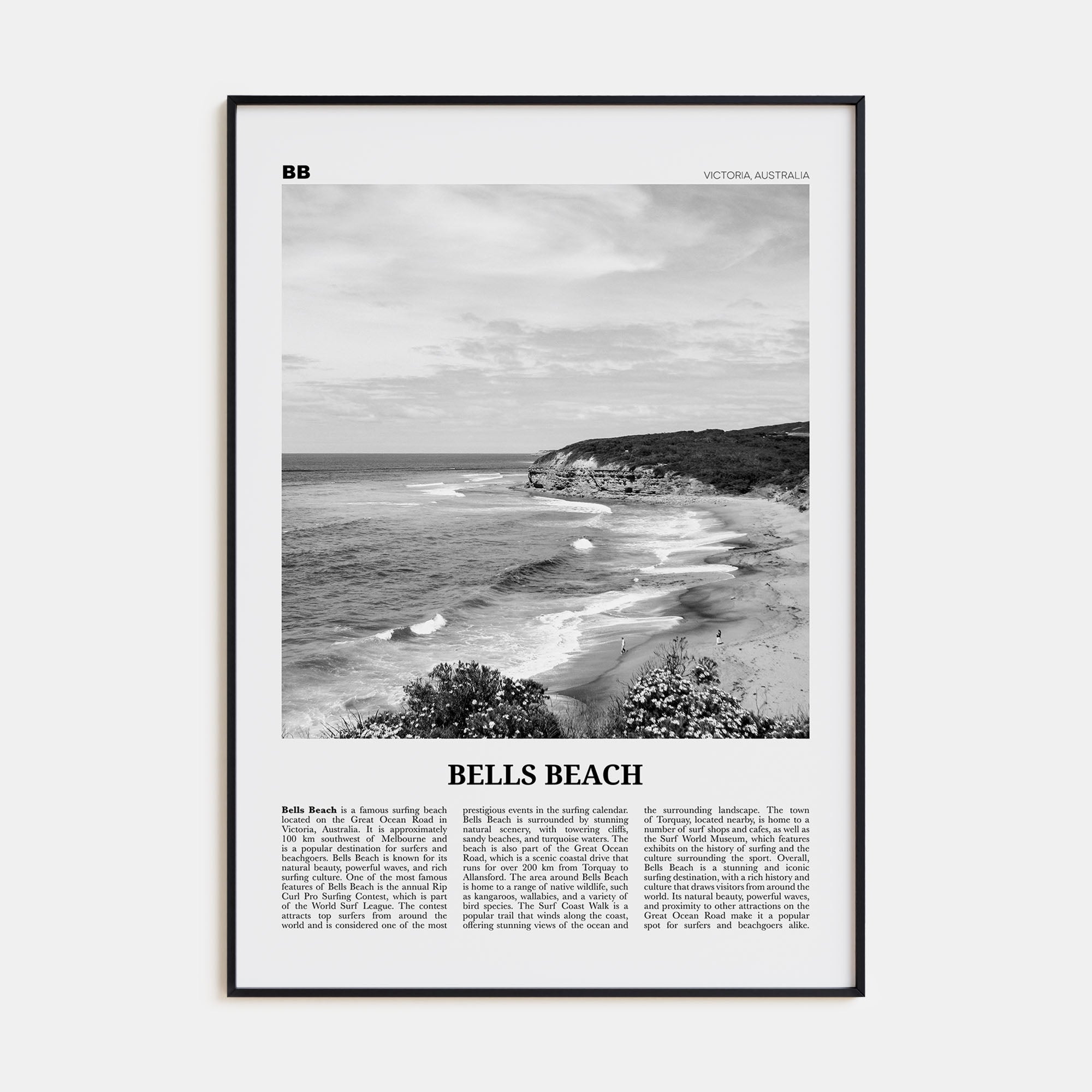 Bells Beach Travel B&W Poster