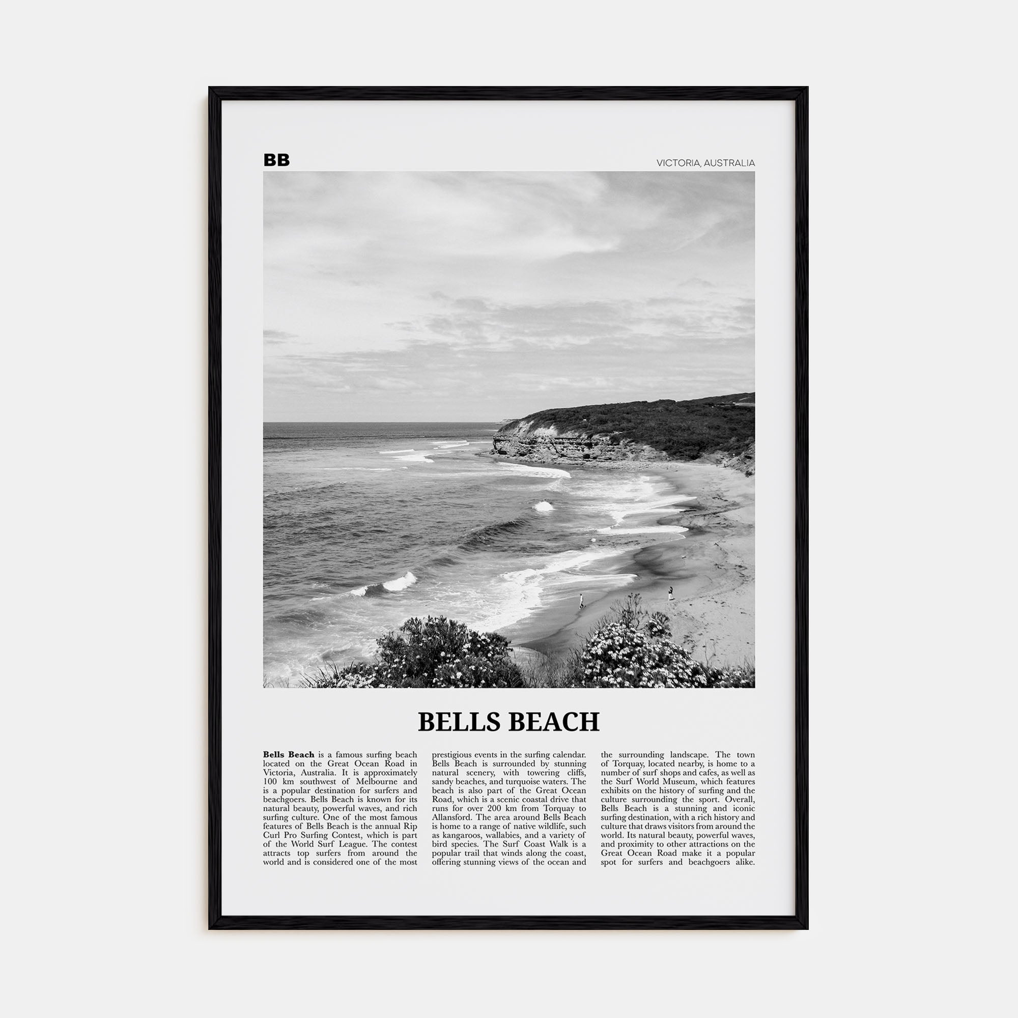 Bells Beach Travel B&W Poster