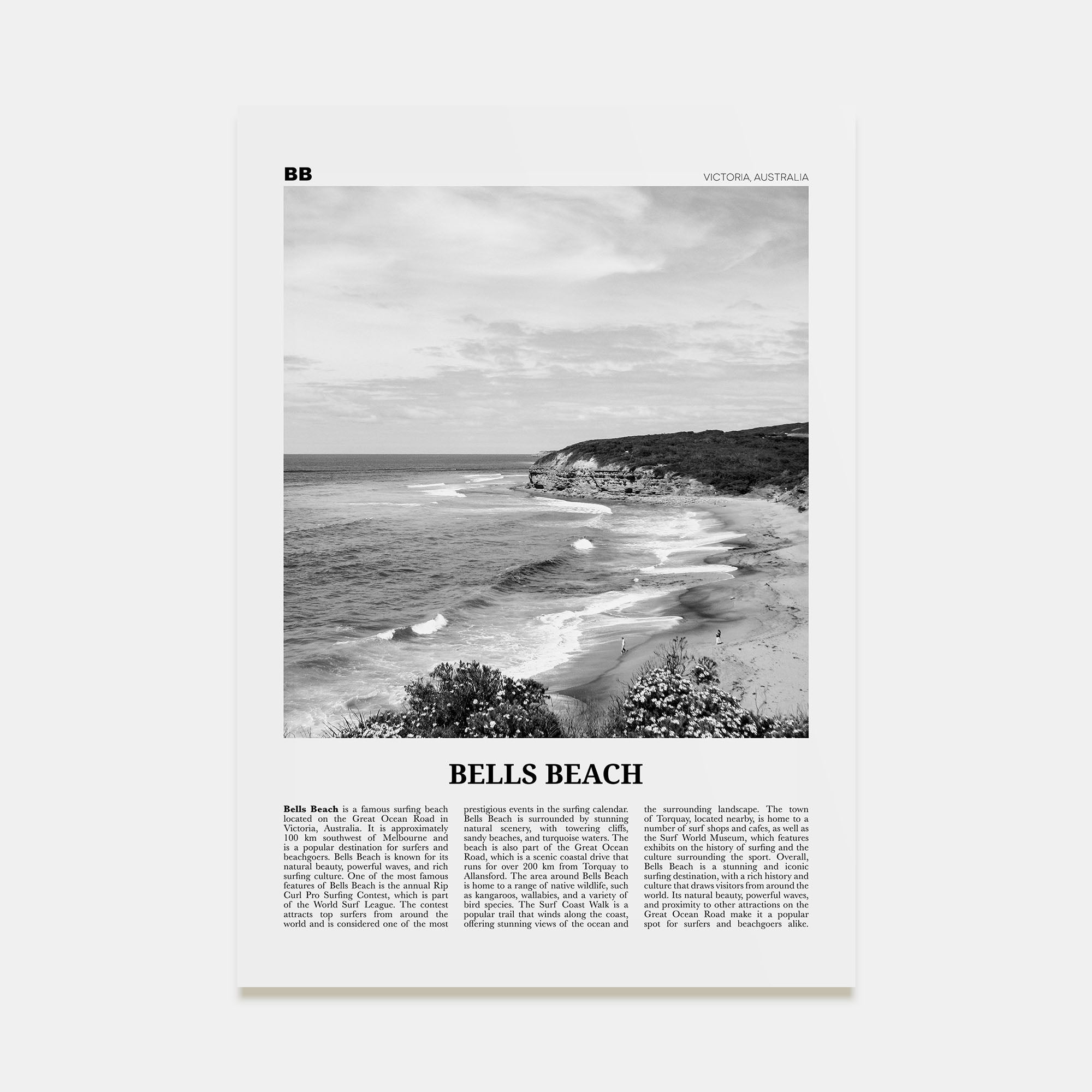 Bells Beach Travel B&W Poster