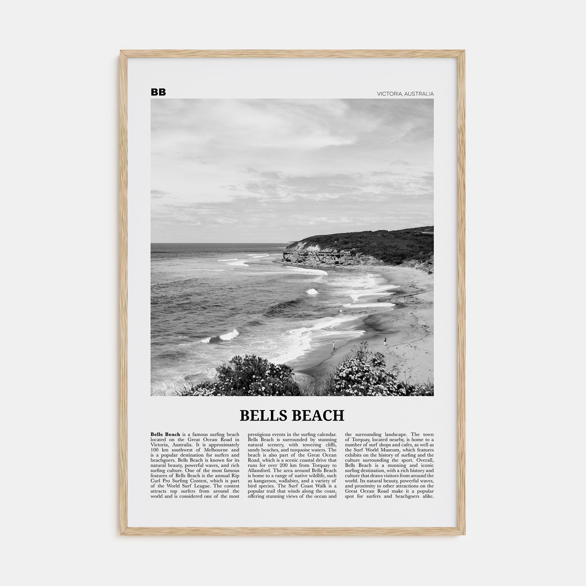 Bells Beach Travel B&W Poster
