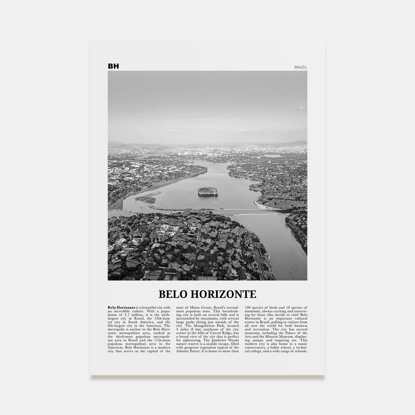 Belo Horizonte Travel B&W Poster