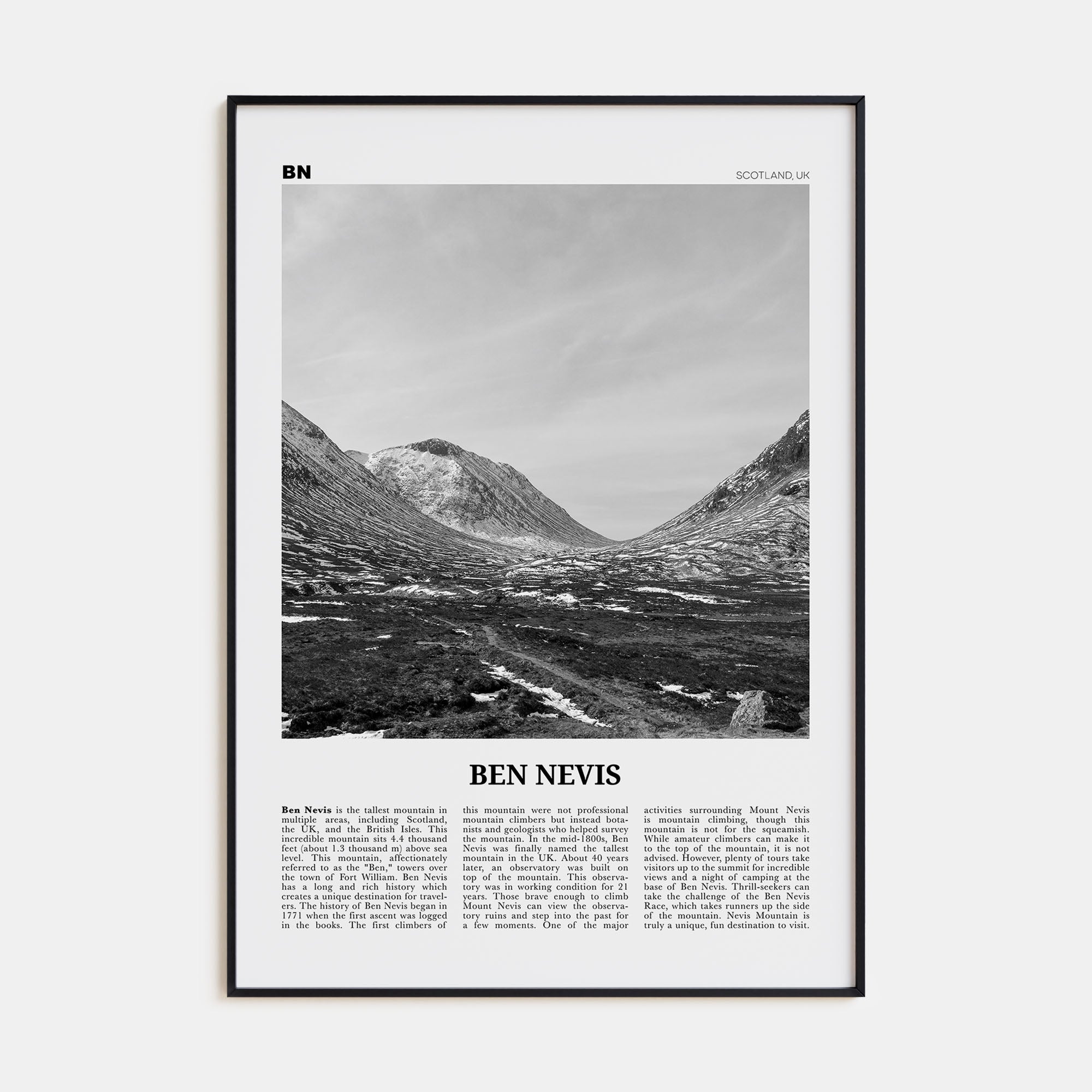 Ben Nevis Travel B&W Poster