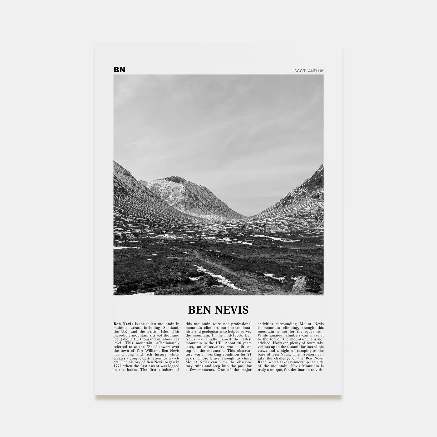Ben Nevis Travel B&W Poster