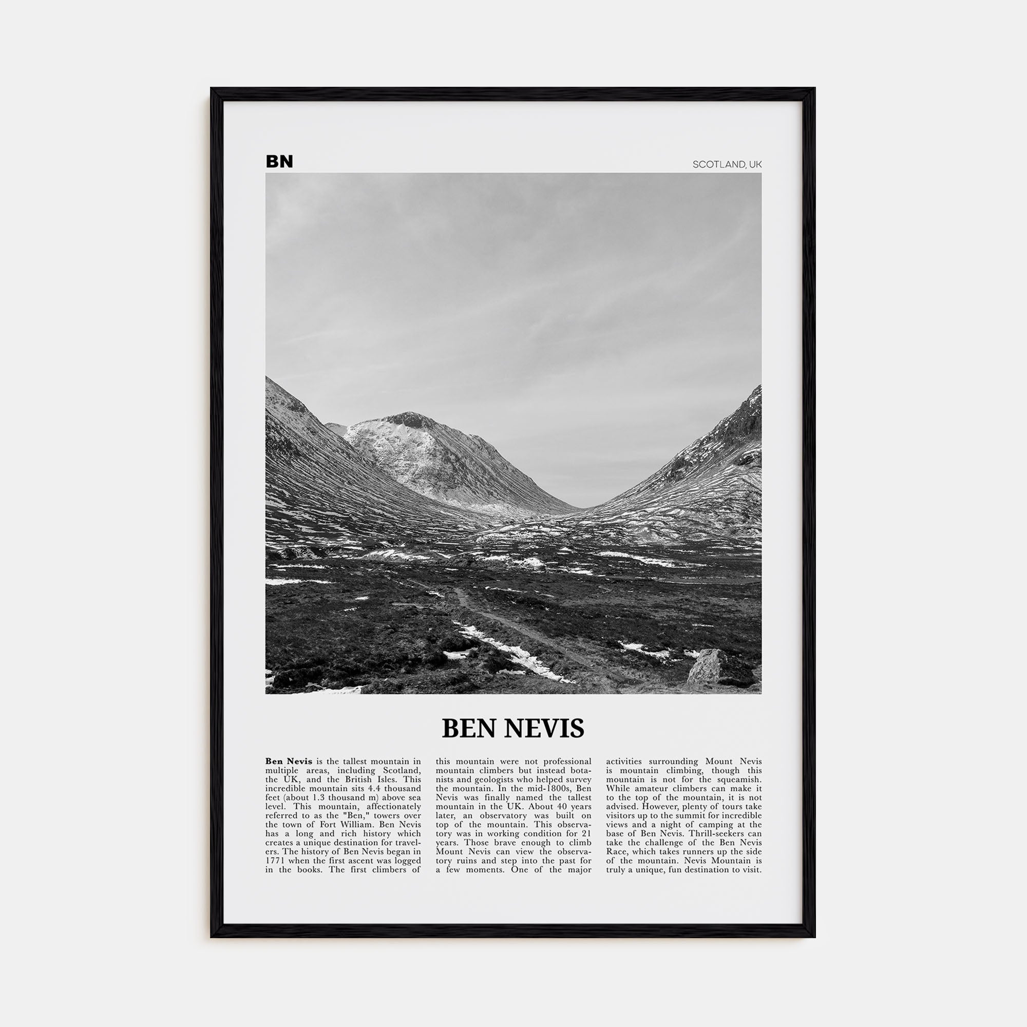 Ben Nevis Travel B&W Poster