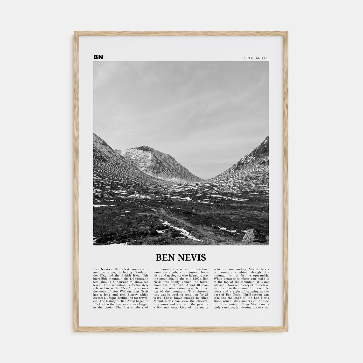 Ben Nevis Travel B&W Poster