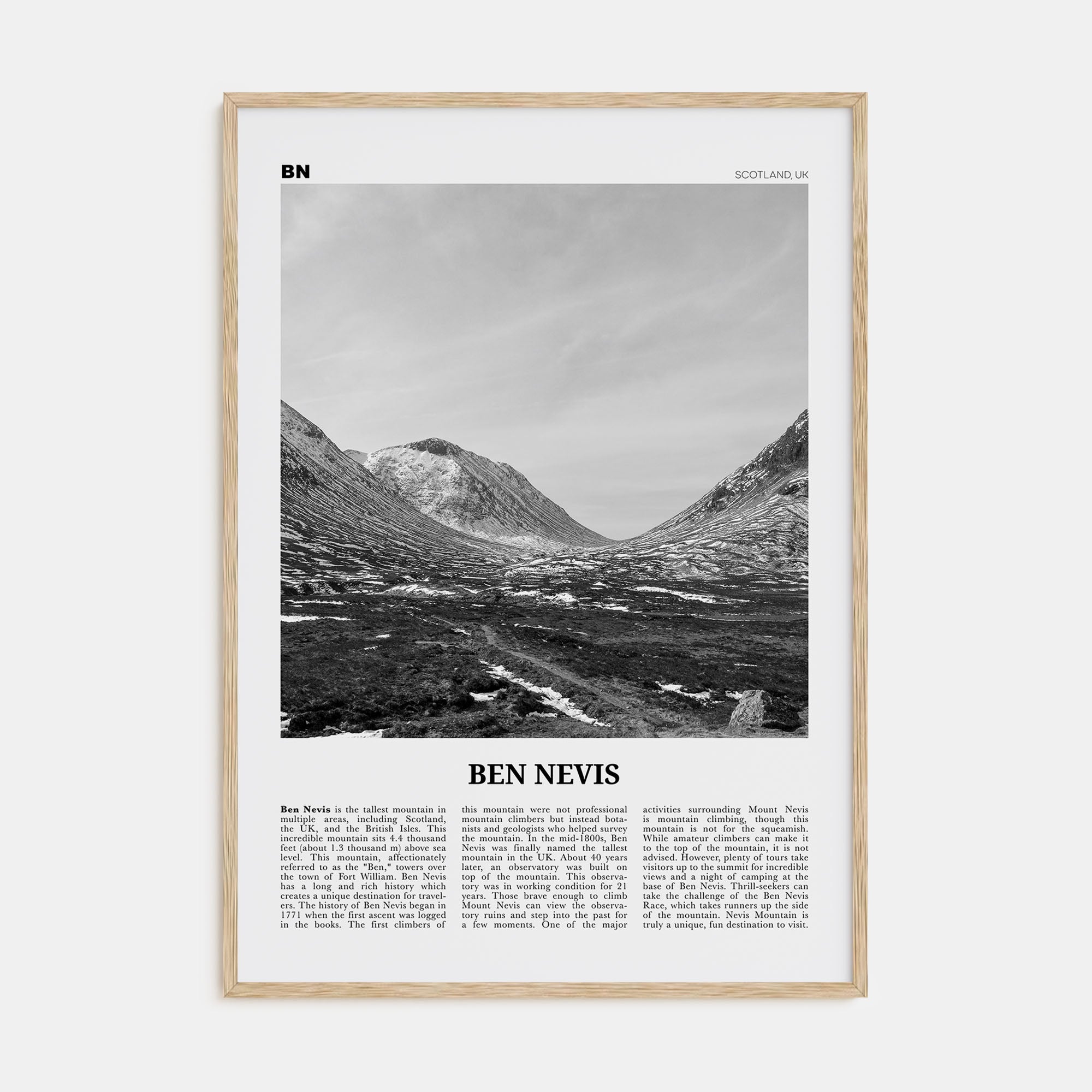 Ben Nevis Travel B&W Poster