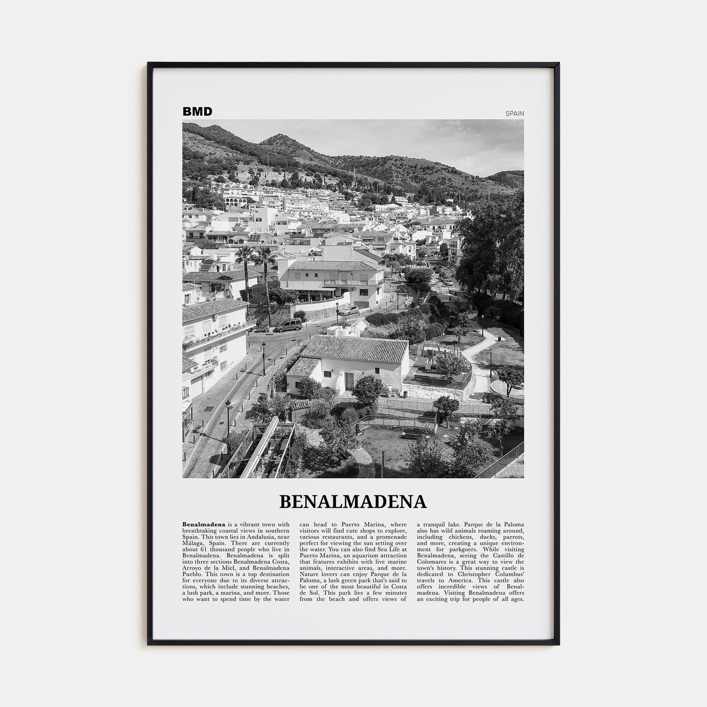 Benalmádena Travel B&W Poster