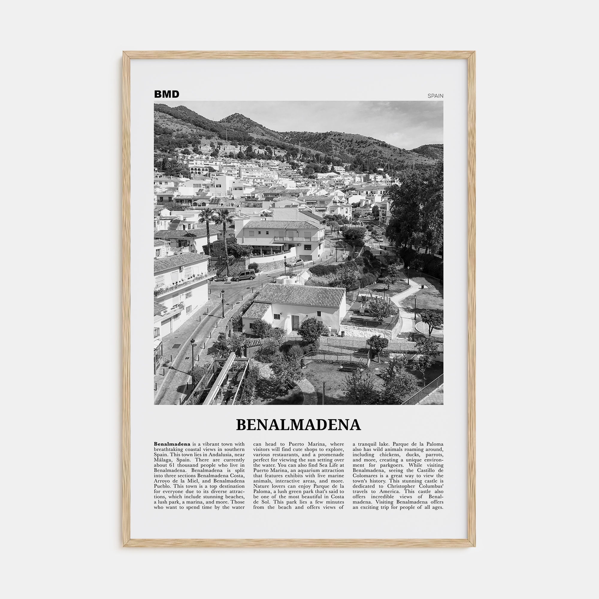 Benalmádena Travel B&W Poster