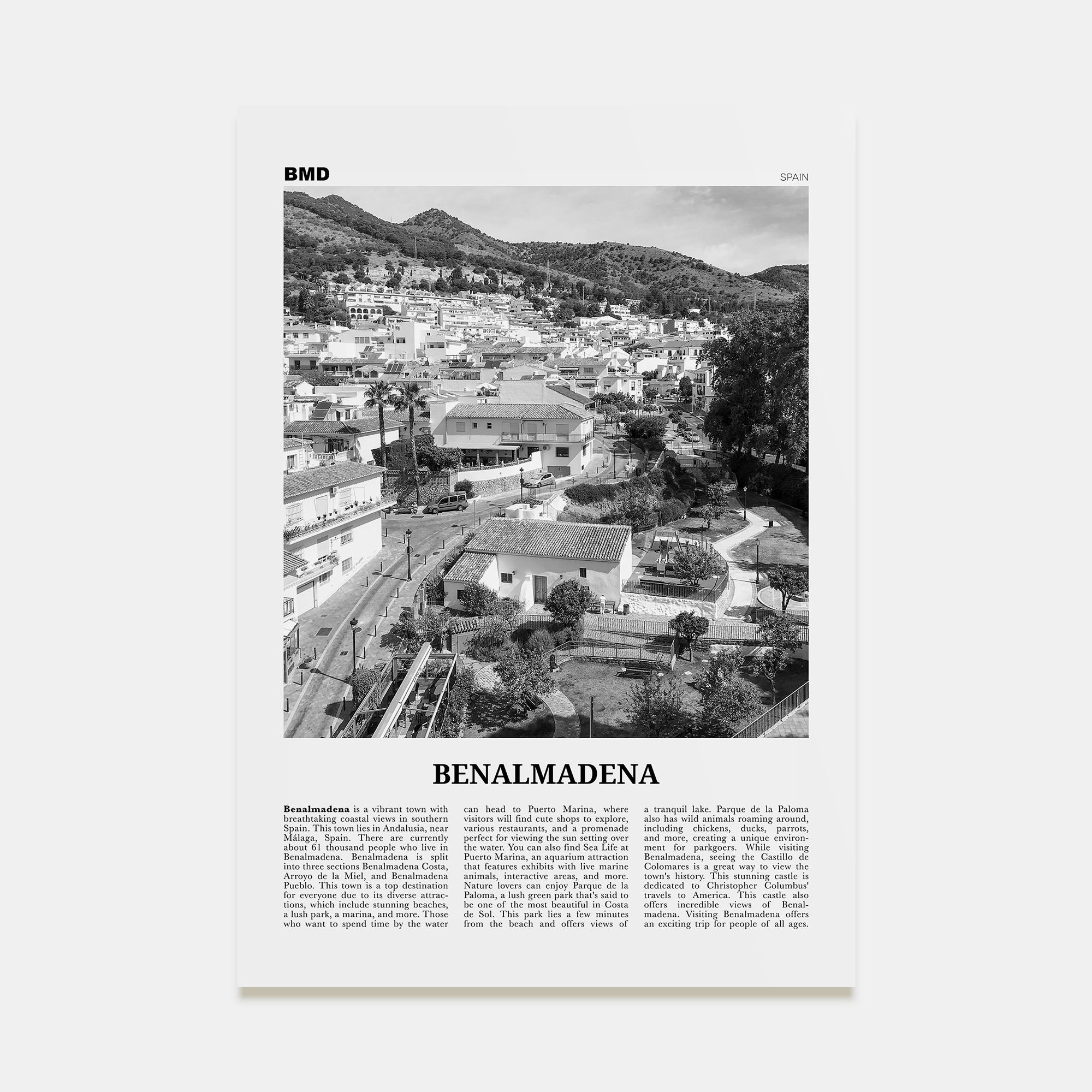 Benalmádena Travel B&W Poster
