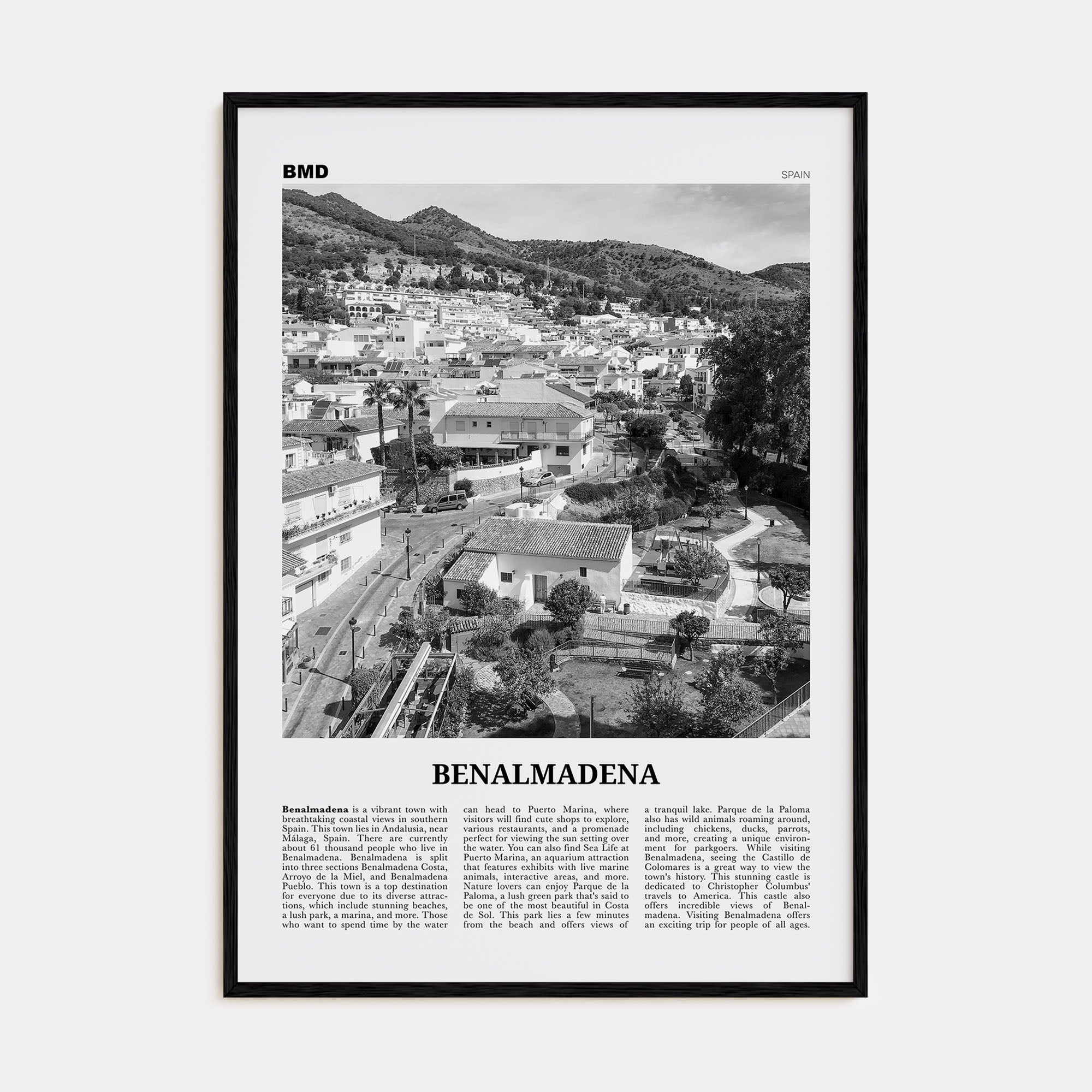 Benalmádena Travel B&W Poster