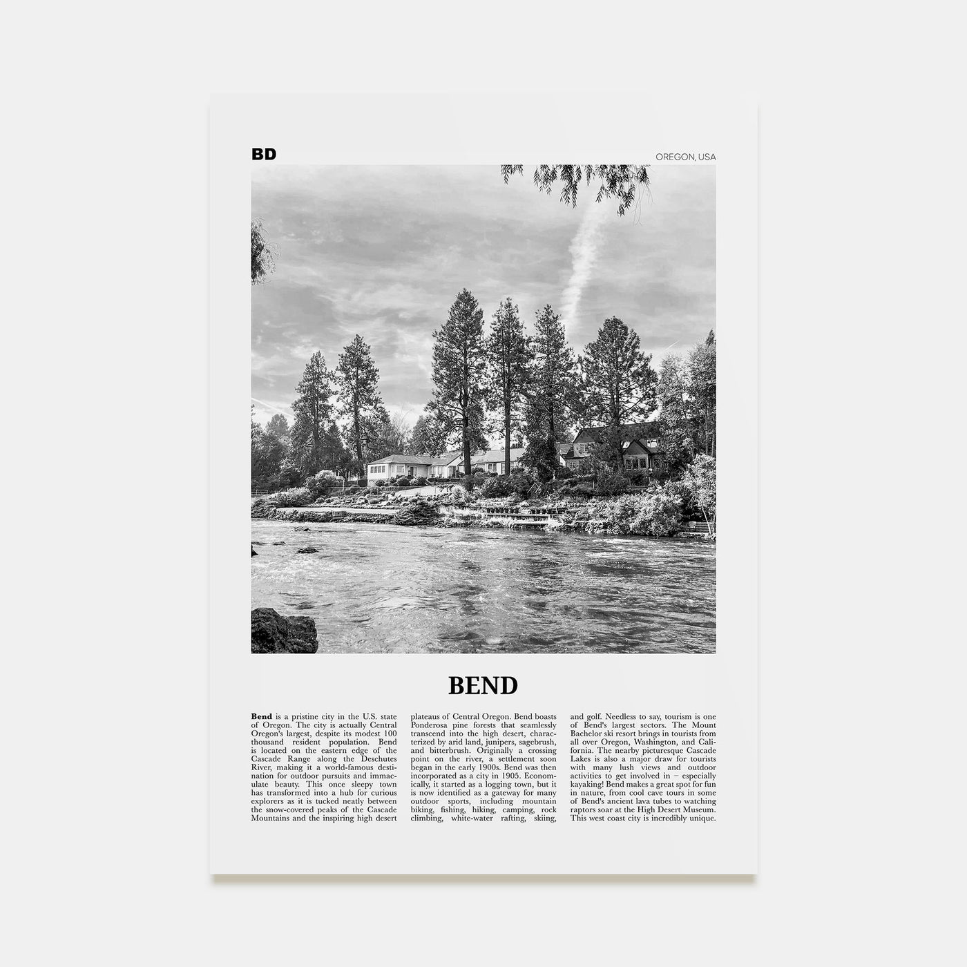 Bend Travel B&W Poster