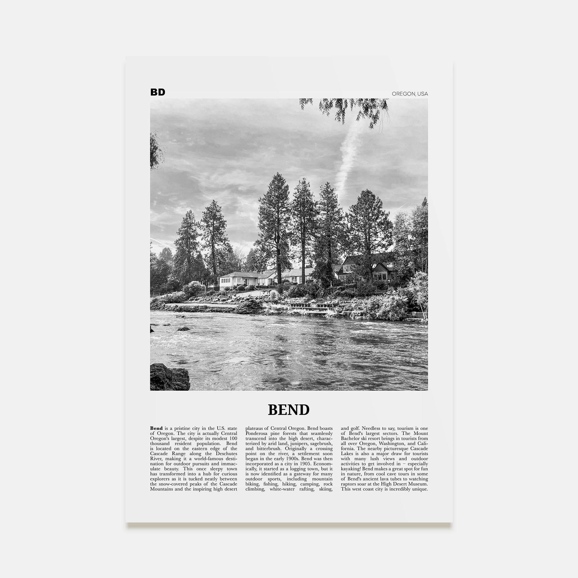Bend Travel B&W Poster