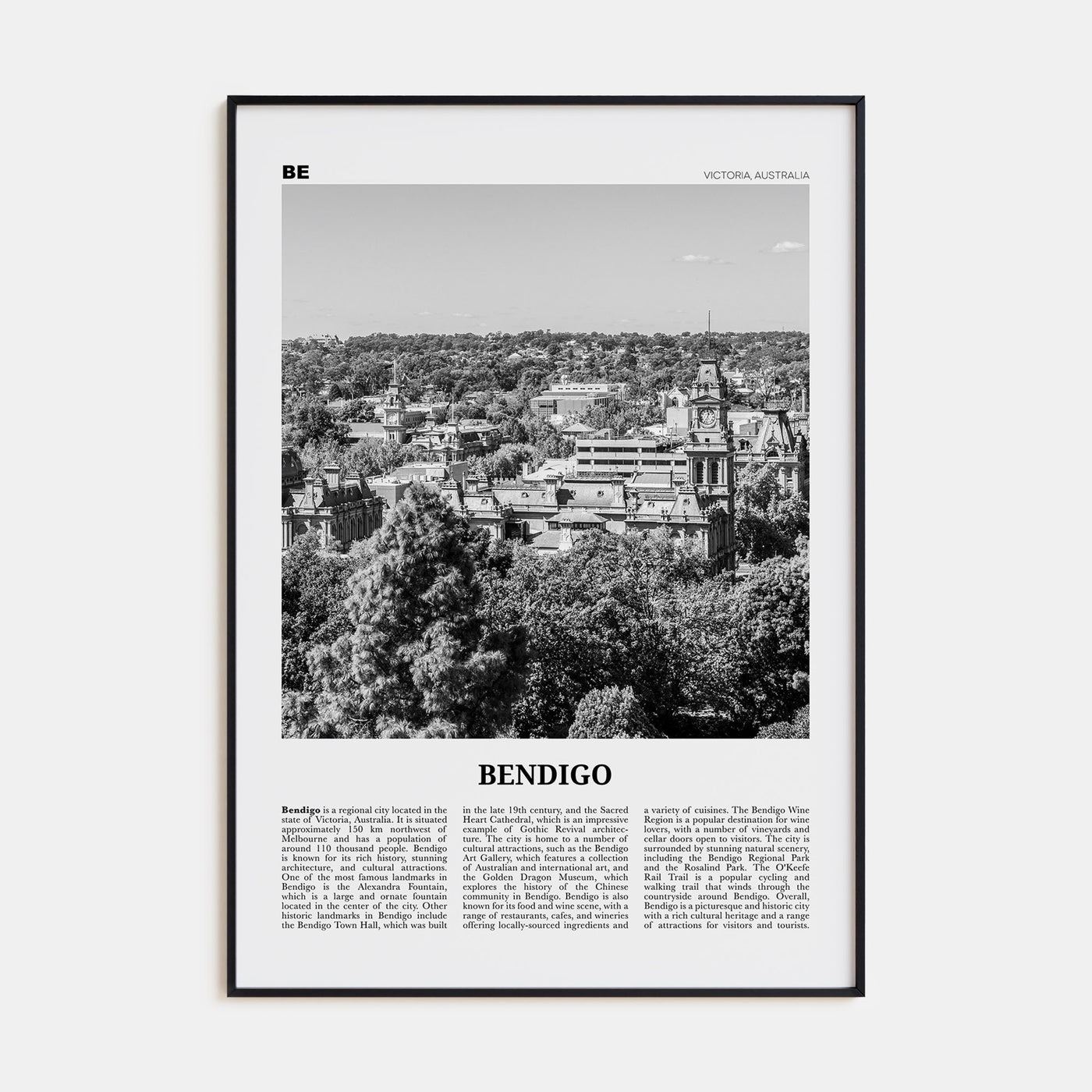 Bendigo Travel B&W Poster
