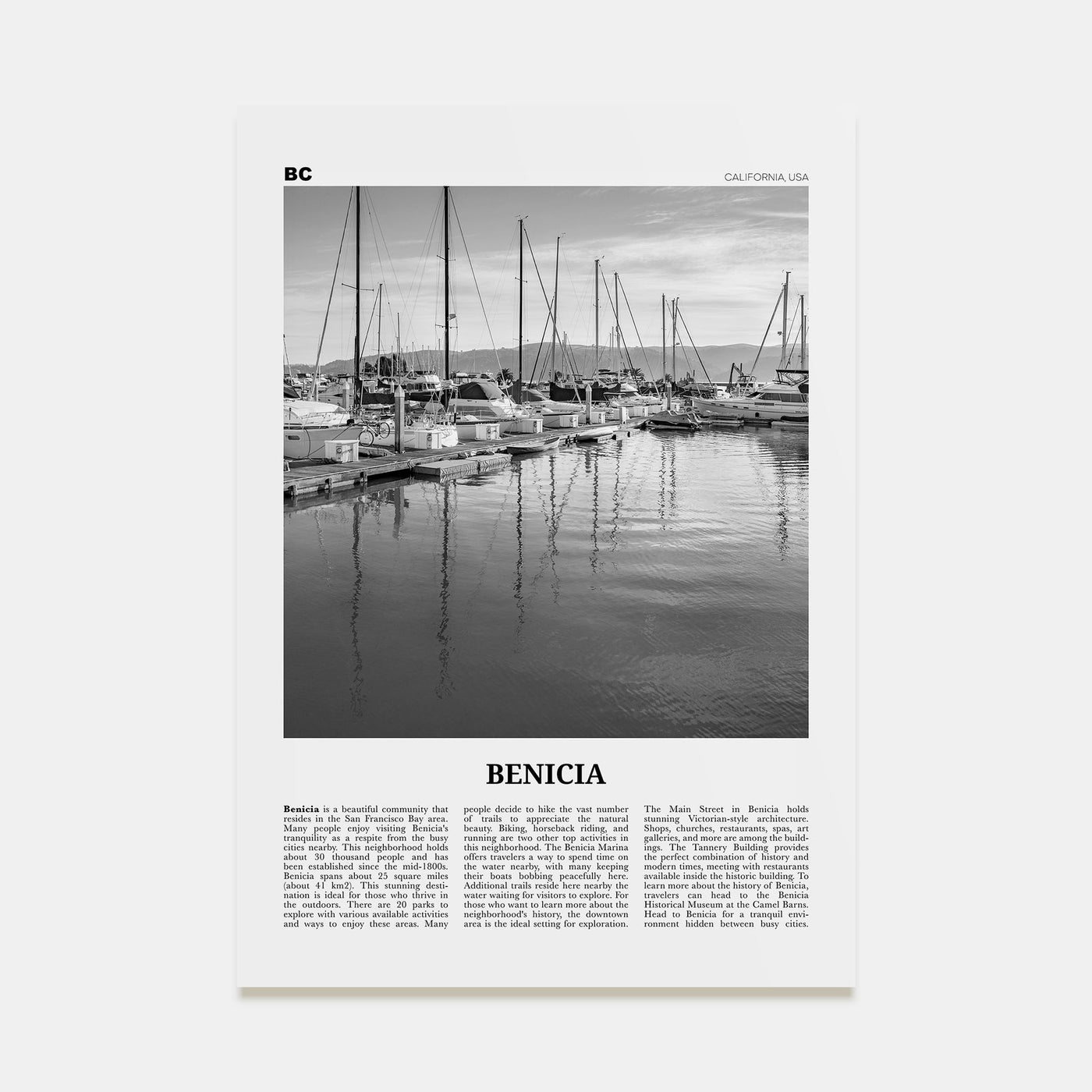 Benicia Travel B&W Poster