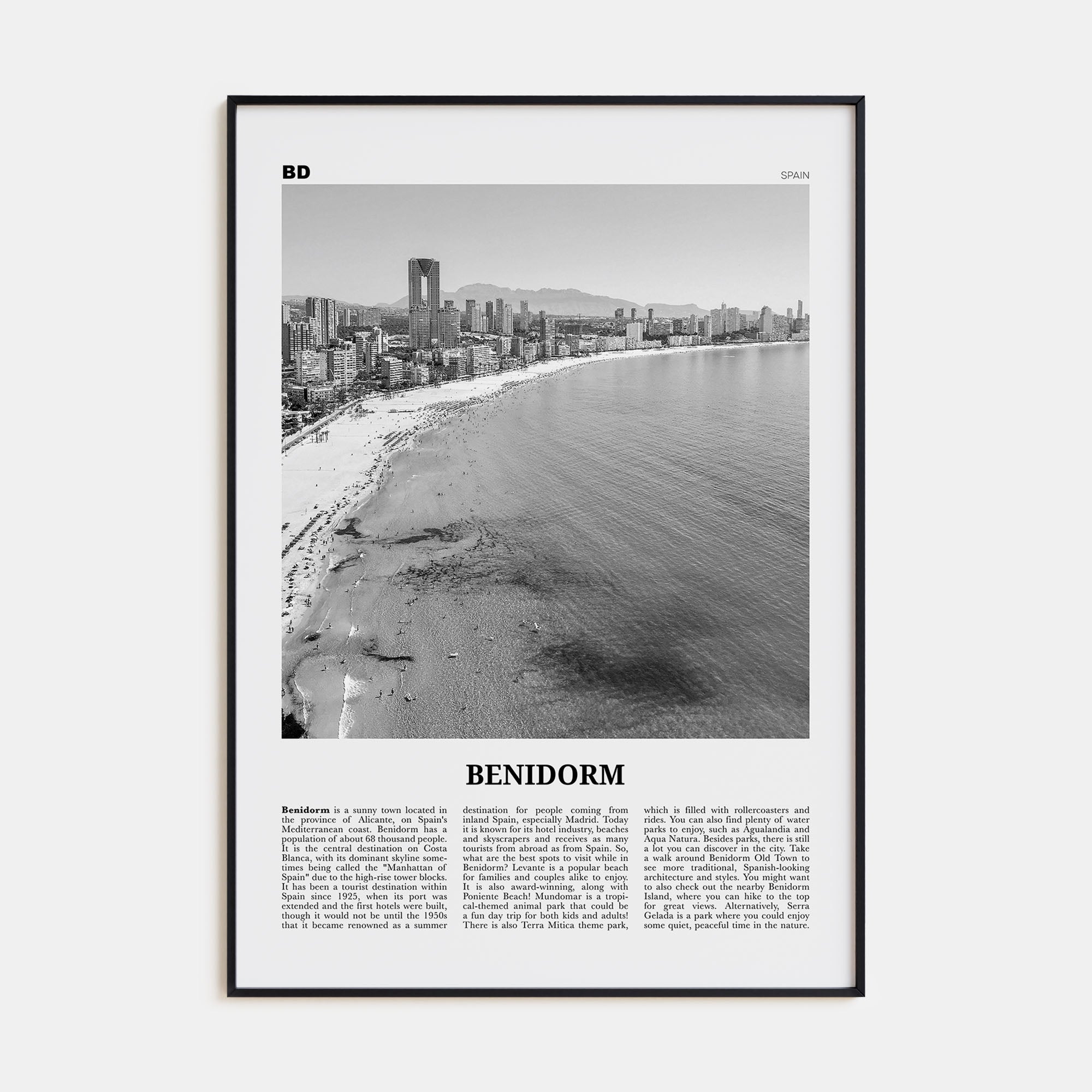 Benidorm Travel B&W Poster