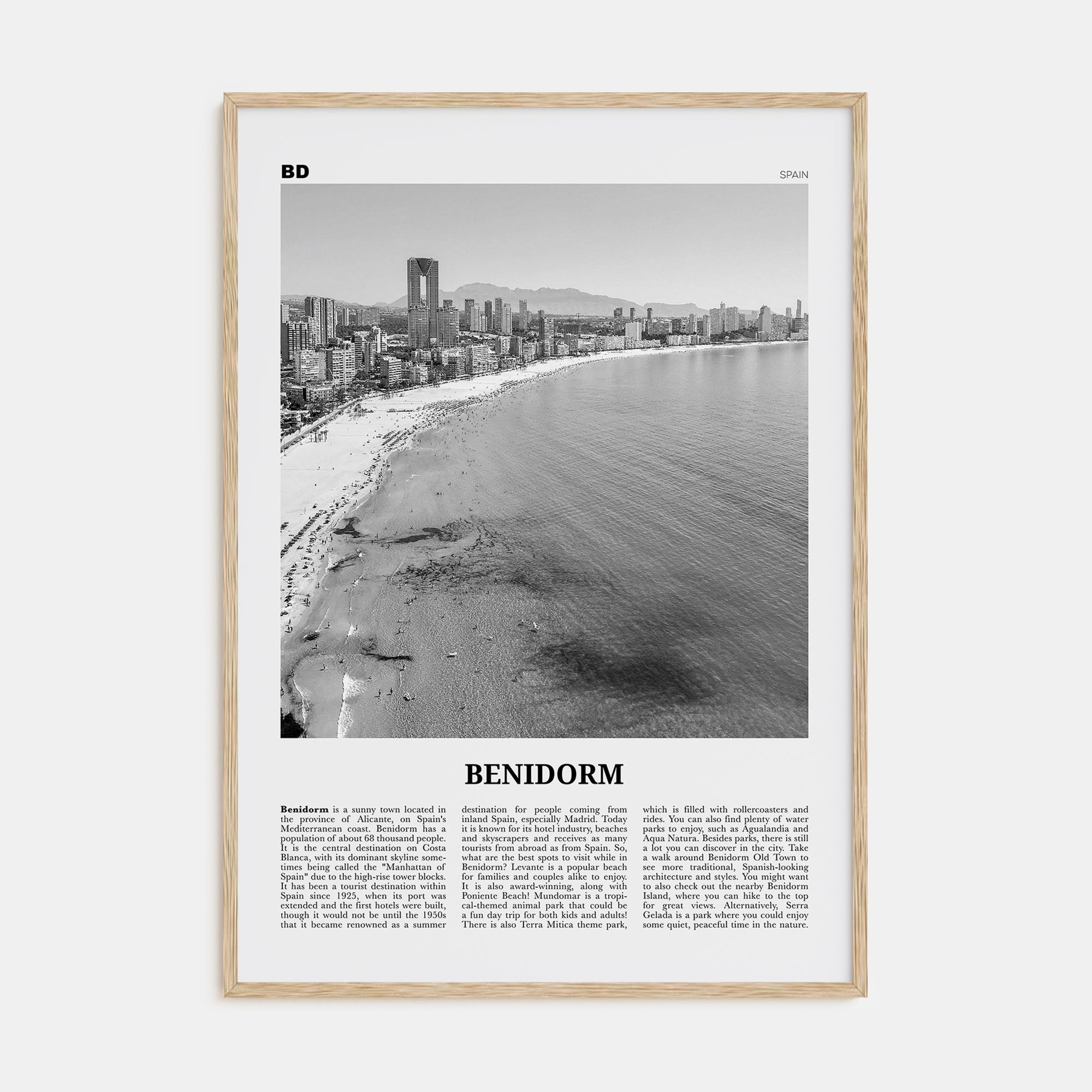Benidorm Travel B&W Poster