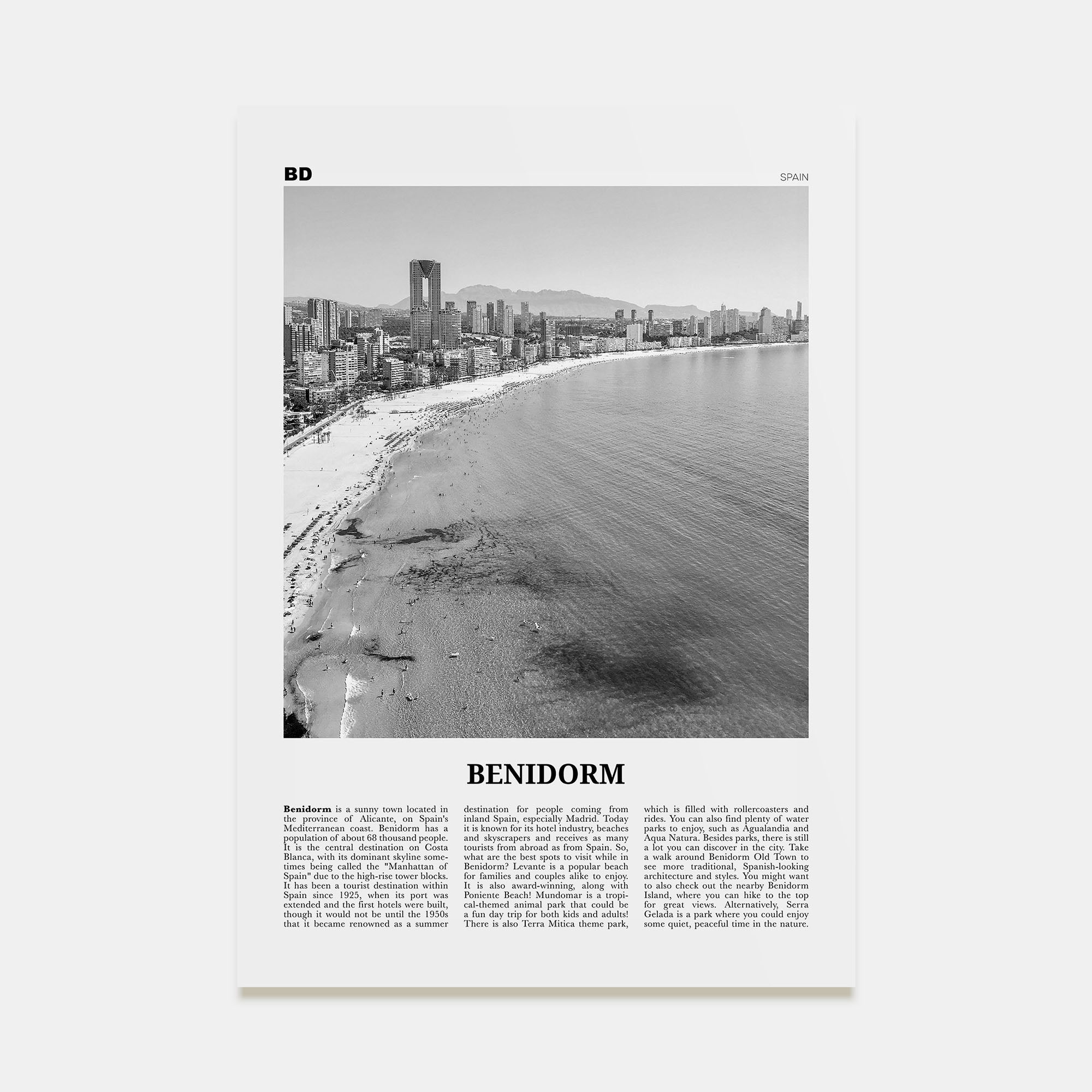 Benidorm Travel B&W Poster
