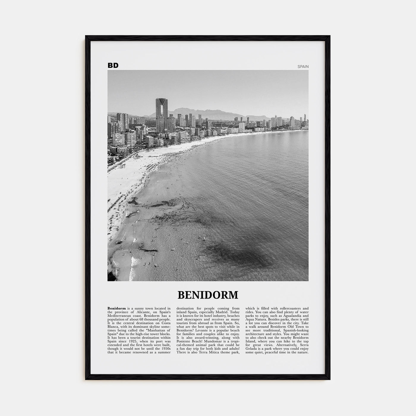 Benidorm Travel B&W Poster
