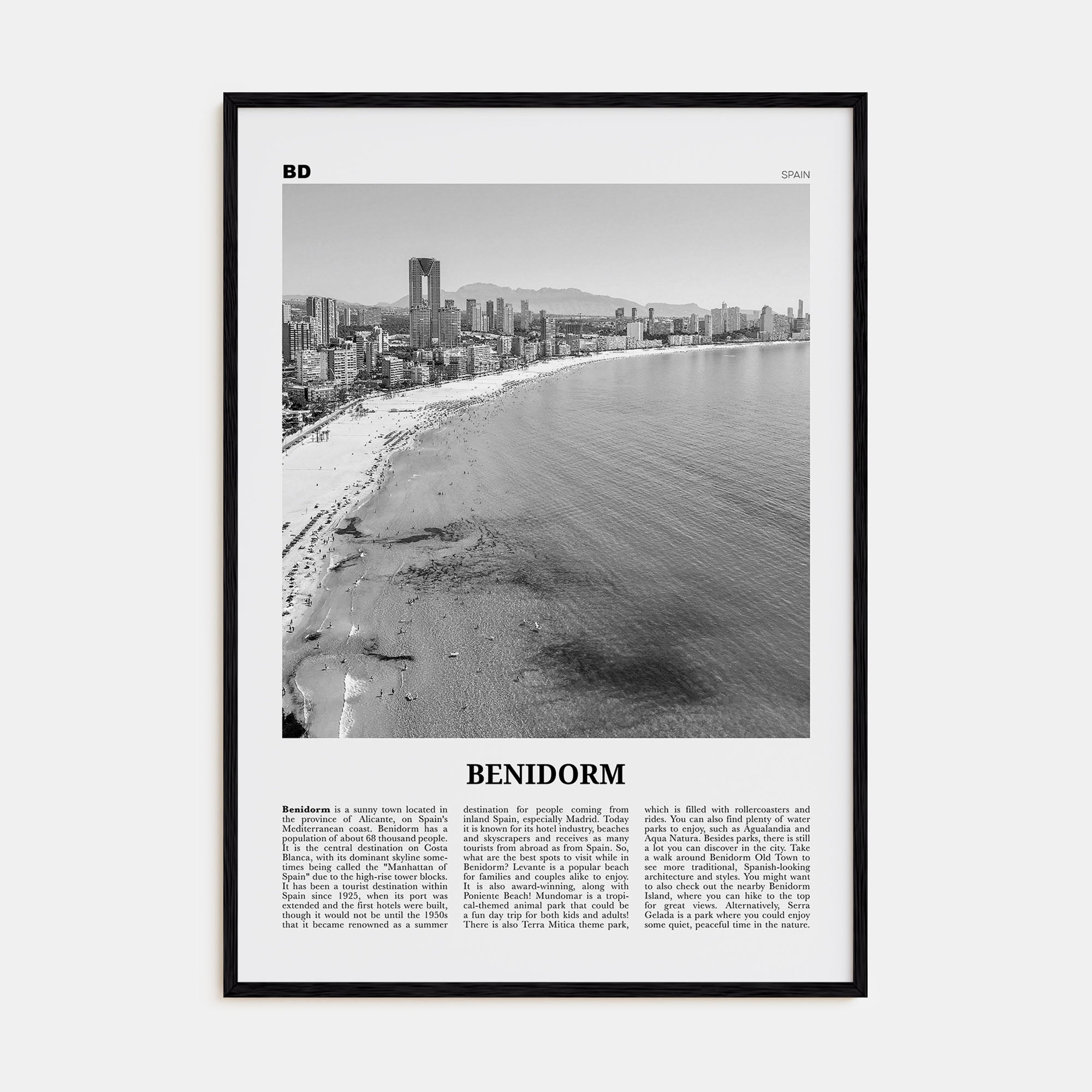 Benidorm Travel B&W Poster